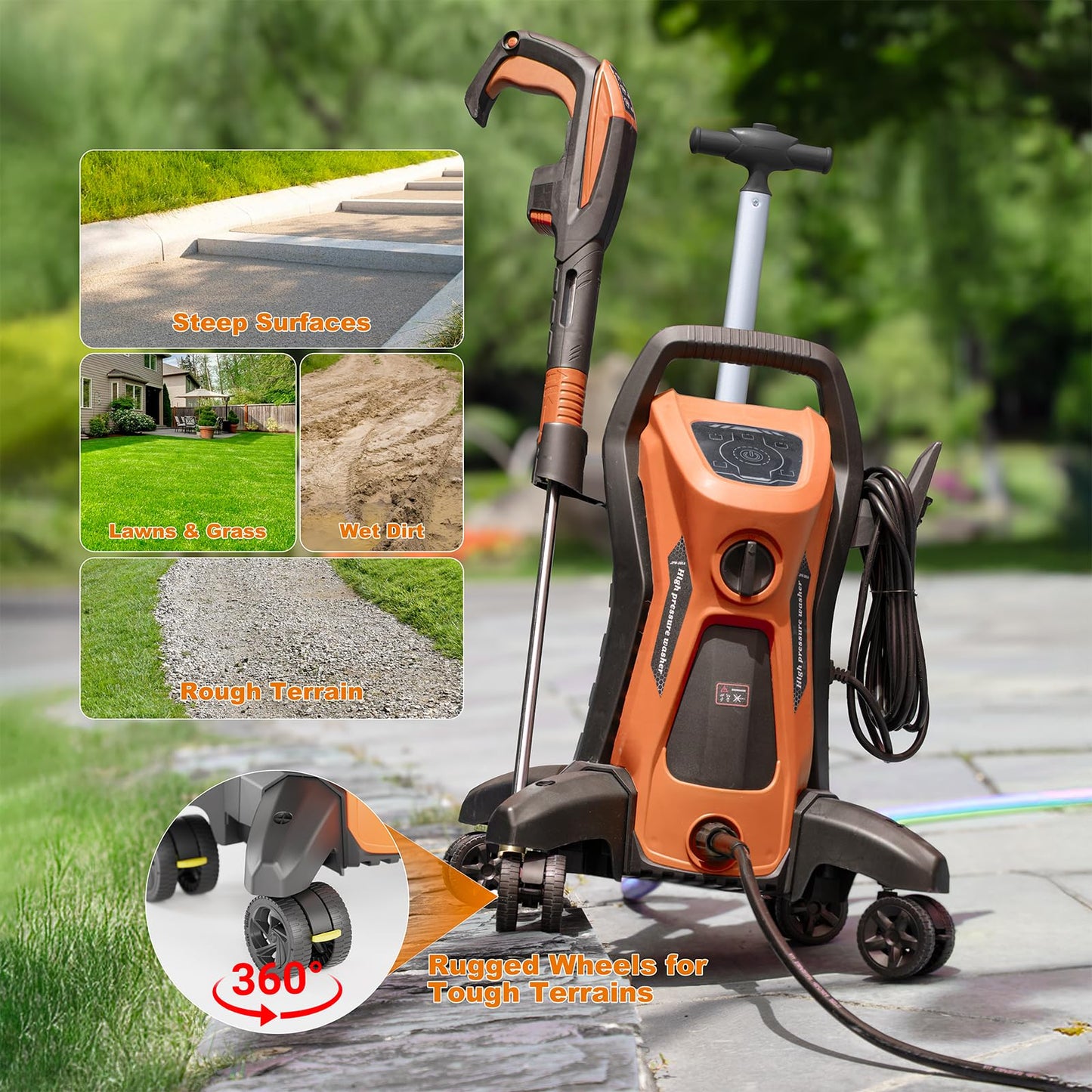 Fengrong Pressure Washer 5000PSI 3.0GPM Touch Screen Adjustable Pressure with Anti-Tipping Technolog, Spray Handle Smart Control, 5-Nozzle Set, for Cars//Home/Patios
