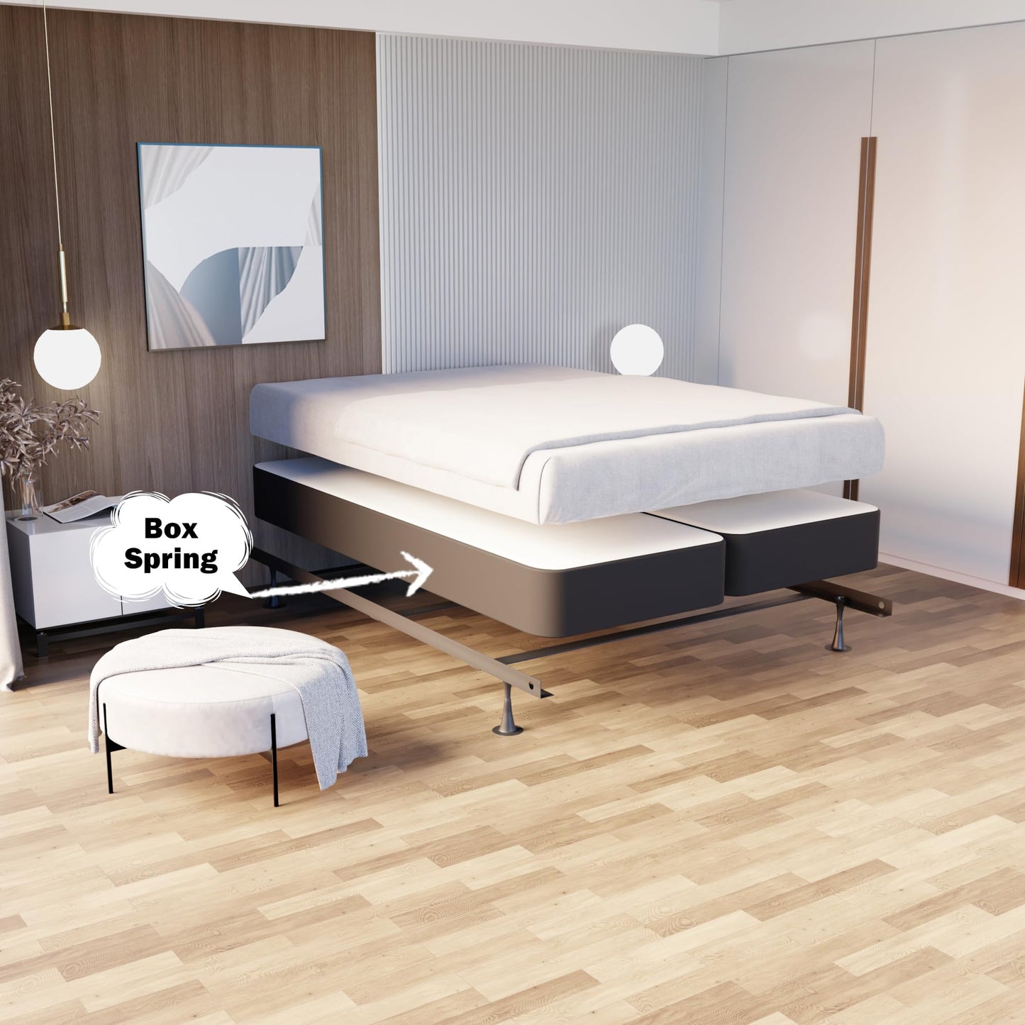 Greaton, Box Spring Bed Base Queen Size, 4-Inch Wood Mattress Foundation – Amish Made in USA – Quiet Noise Free, 2-Pieces Under Mattress-Support BoxSpring, Fully Assembled, Gray