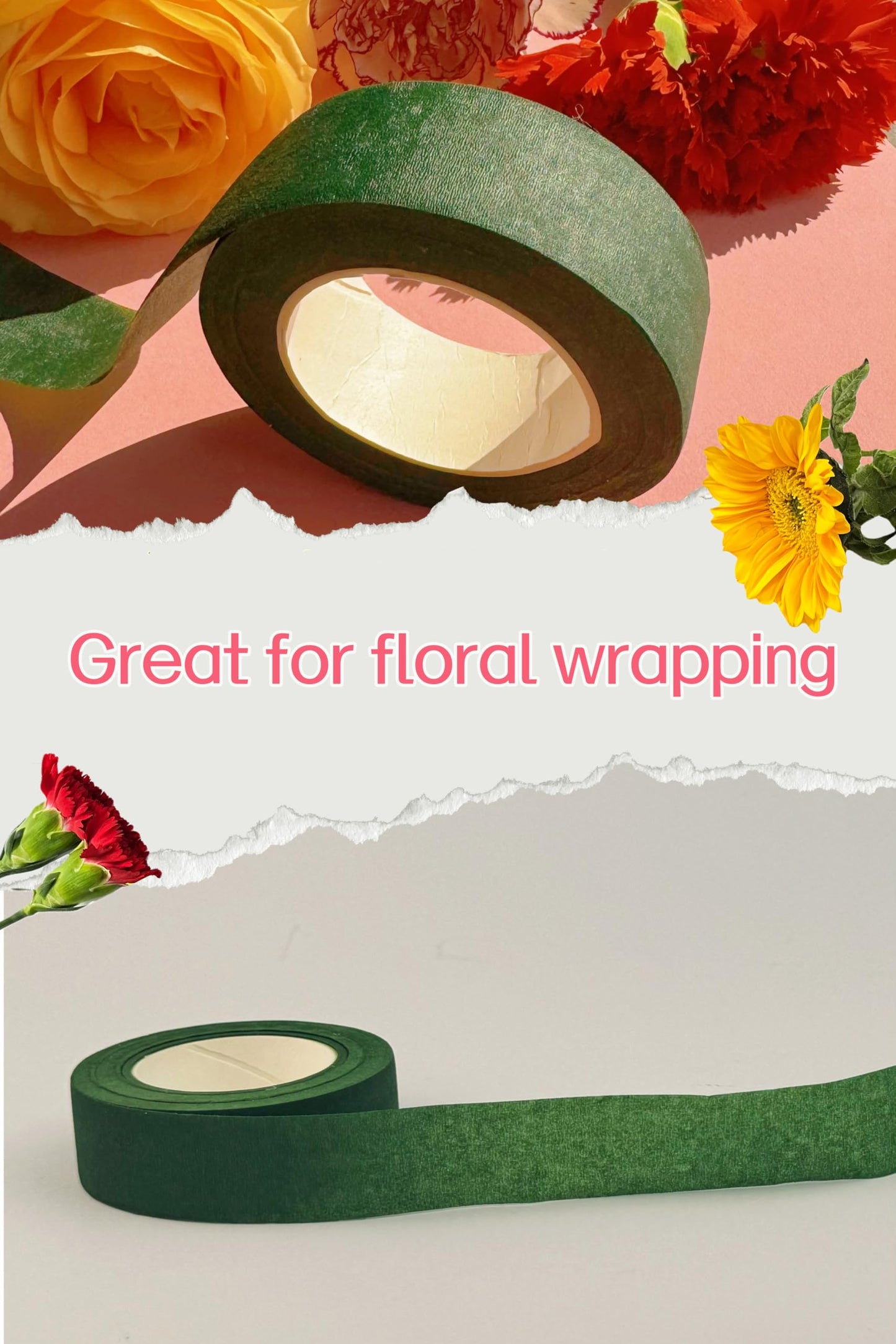 TIAMALL 6 Rolls 1 inch Wide Floral Tape Dark Green Flower Tape for Bouquet Stem Wrapping and Floral Crafts (6)