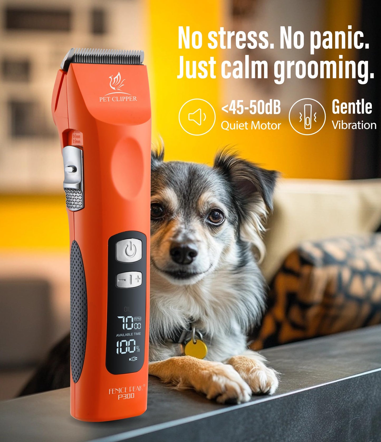 Professional Dog Grooming Clippers with 17H Runtime & Replaceable 440C Blade, 5-Speed Low Noise Electric Dog Shaver for Thick, Matted, Curly Hair, Cordless Clipper for Groomer & Home Use, Orange