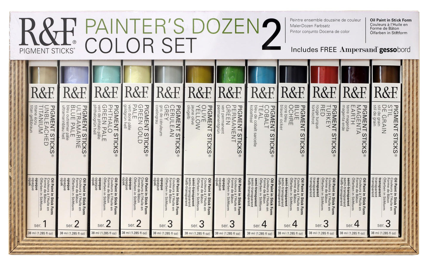 R&F Handmade Paints - Professional Oil Pigment Stick, Painters Dozen 2, Set of 12 Colors