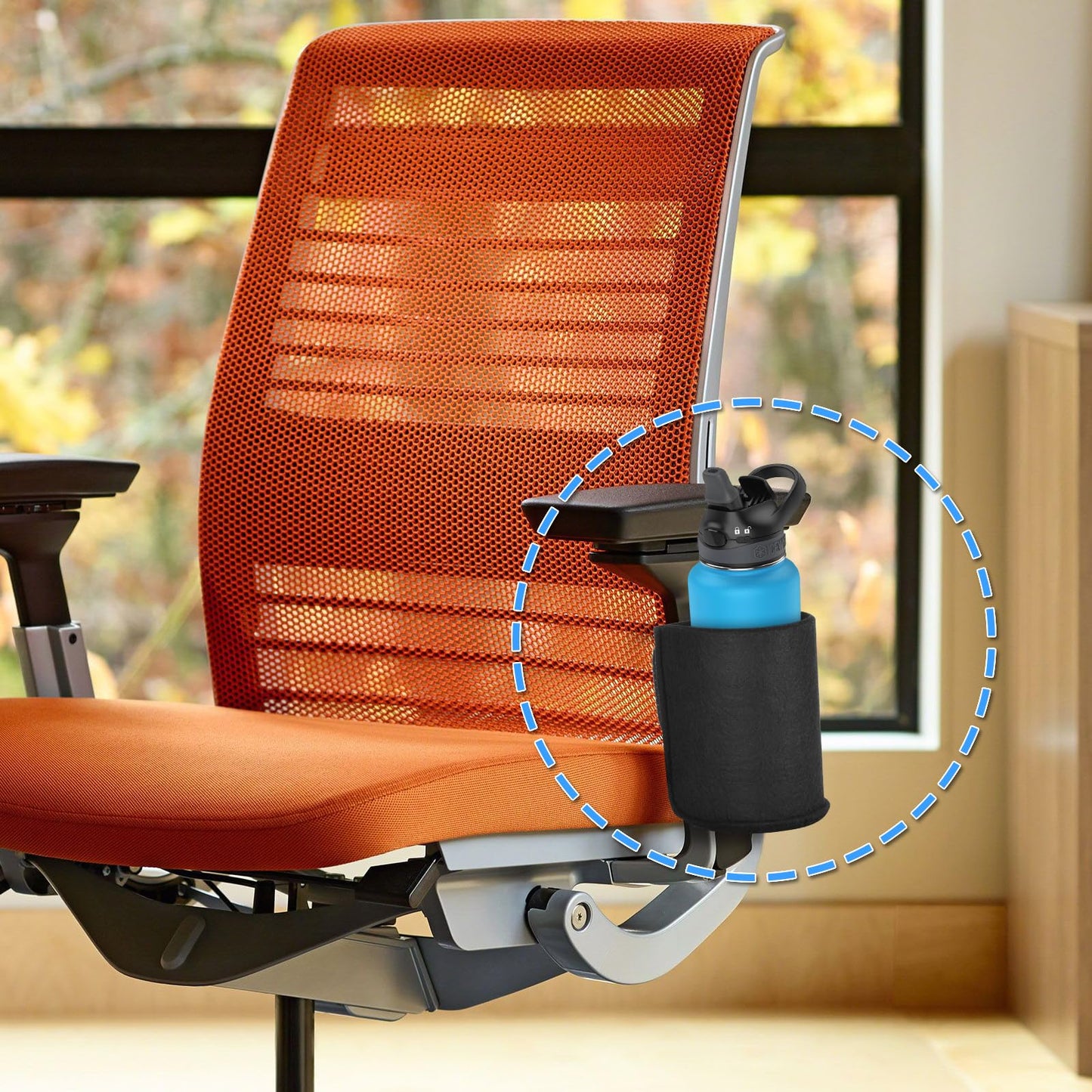 Drinking Cup Holder with Adjustable Straps for Patio Garden Chaise Lounge Chairs, Universal Cup and Bottle Holder for Beach Chair, Golf Cart, Wheelchair, Easily Straps to Chairs with Armrests