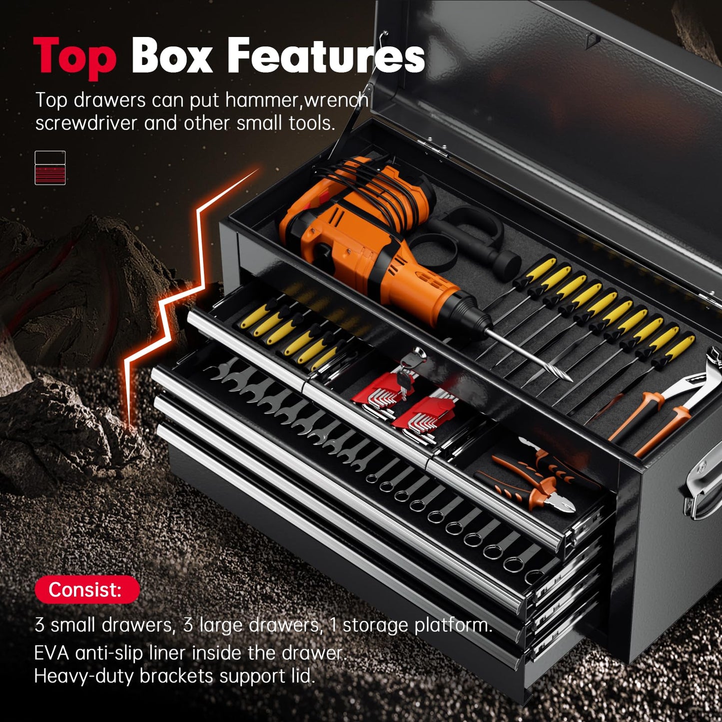 Superday Metal Tool Chest, 8 Drawer Rolling Tool Chest with Wheels, Detachable Tool Storage Cabinet with Lock for Garage, Steel Tool Cart with Liner & Hooks for Workshop, Warehouse (Black)