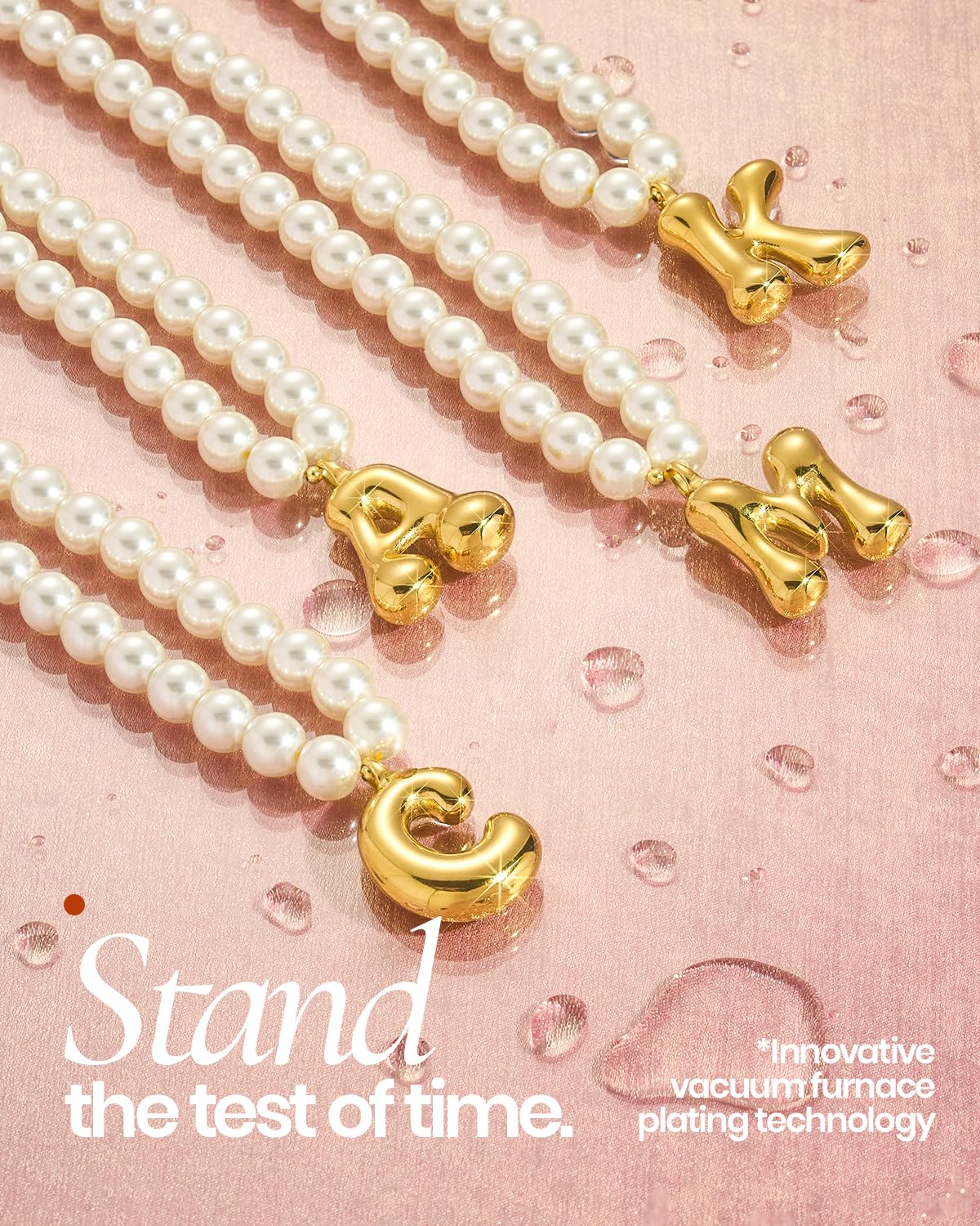 DoDoBeads Pearl Initial Necklace, 18K Gold Plated Stainless Steel Balloon Letter Pendant A, Non-Tarnish Waterproof Chunky Monogram Jewelry Gifts for Women Teens
