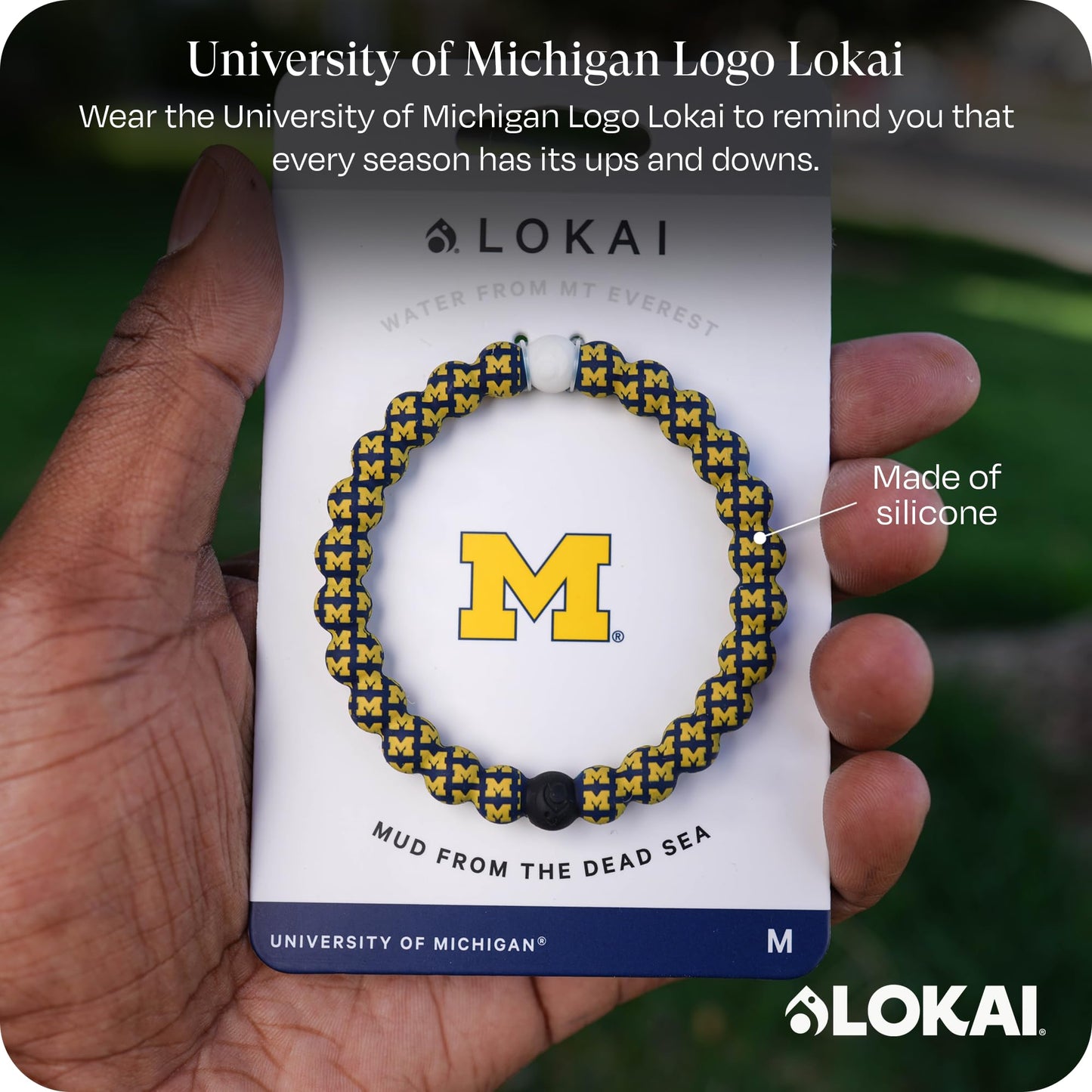 Lokai Collegiate Silicone Beaded Bracelet for Women & Men, Michigan Univesity - Medium, 6.5 Inch Circumference - Silicone Jewelry Fashion Bracelet Slides-On for Comfortable Fit
