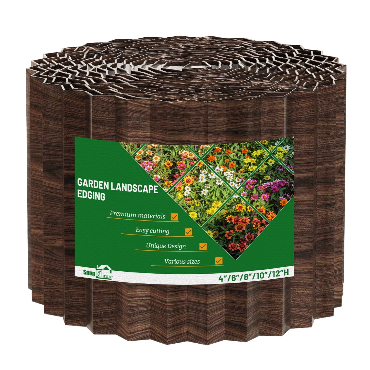 SnugNiture Corrugated Metal Garden Edging,6" x 20' Sturdy Lawn Edging Border,Landscape Edging Border for Lawn, Flower Bed,Garden and Yard(Brown)