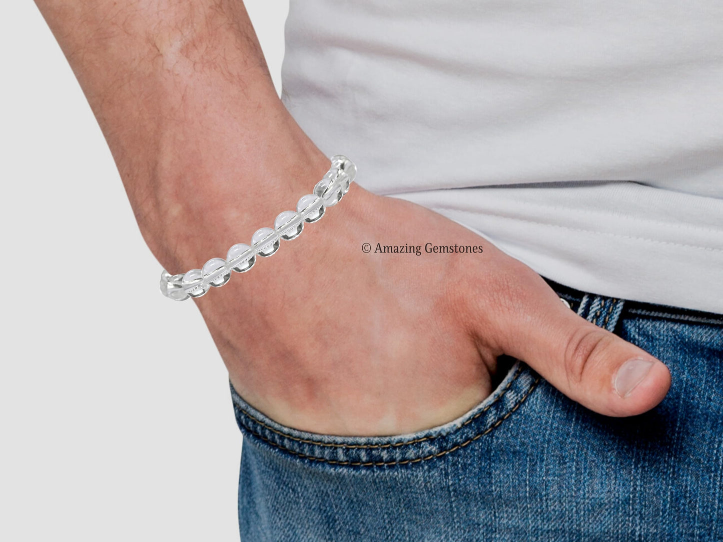 Amazing Gemstone Crystal Bracelet for Women Men's Gifts - Protection Healing Crystal Bracelet - 8mm Gemstone Beaded Stretchable Bracelet Pulseras Para Hombres Mujer Stocking Stuffers Mothers Day Gift (Clear Quartz)