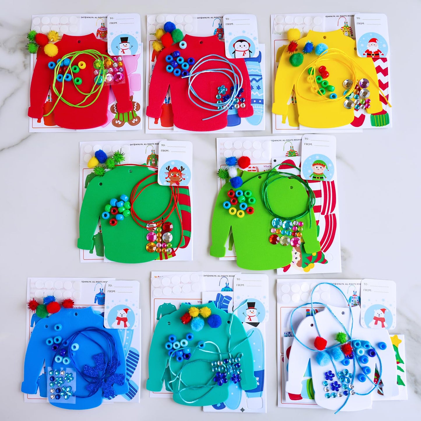 Winlyn 24 Sets Christmas Decorations DIY Ugly Sweater Necklaces Ornaments Winter Crafts Kits Foam Sweater Festive Foam Stickers for Kids Holiday Seasonal Gift Home Classroom Activities Party Favors
