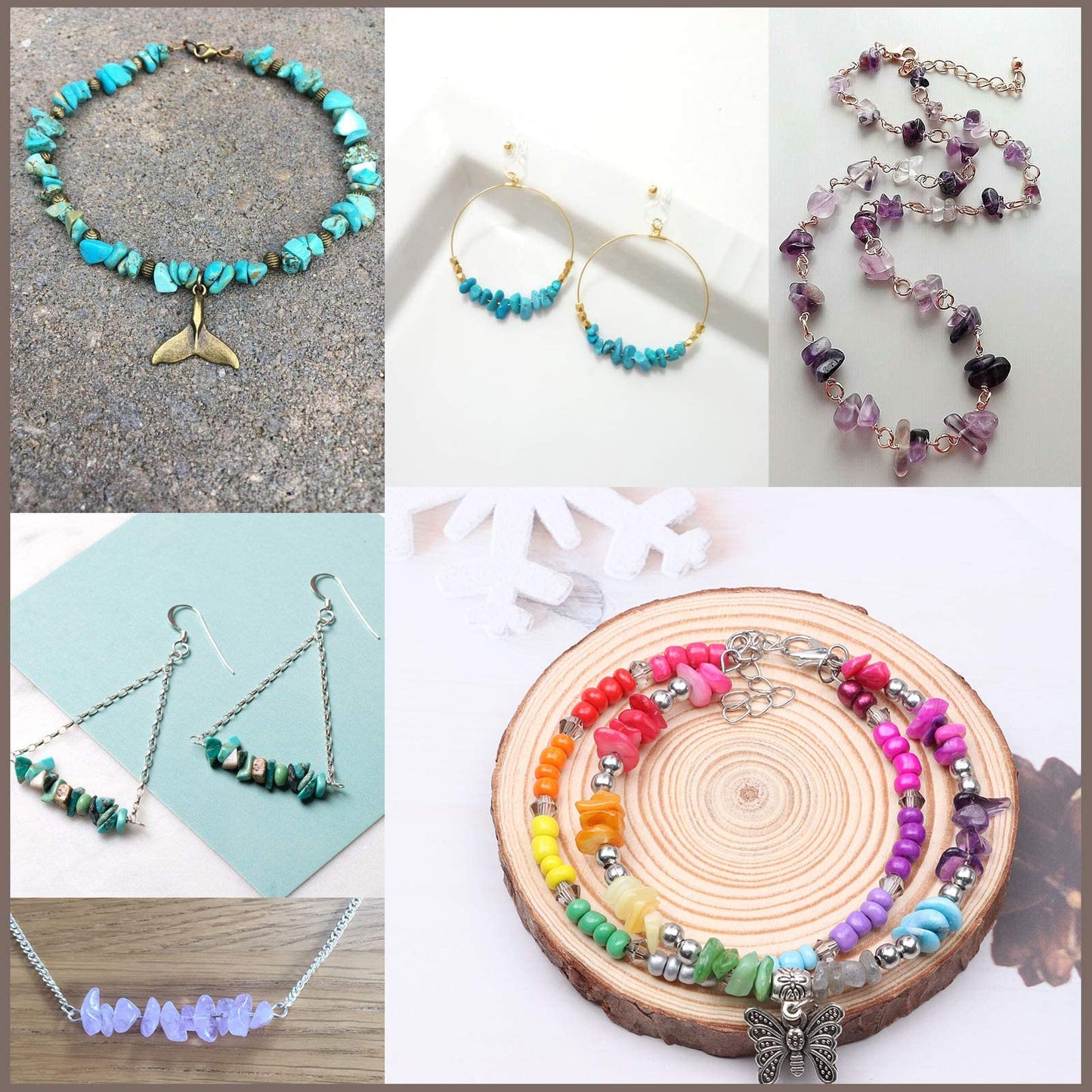 500 pcs Natural Chip Stone Beads Multicolor 5 mm to 8 mm Irregular Gemstone Healing Crystal Loose Rocks Bead Hole Drilled DIY for Bracelet Necklace Earrings Jewelry Making Craft