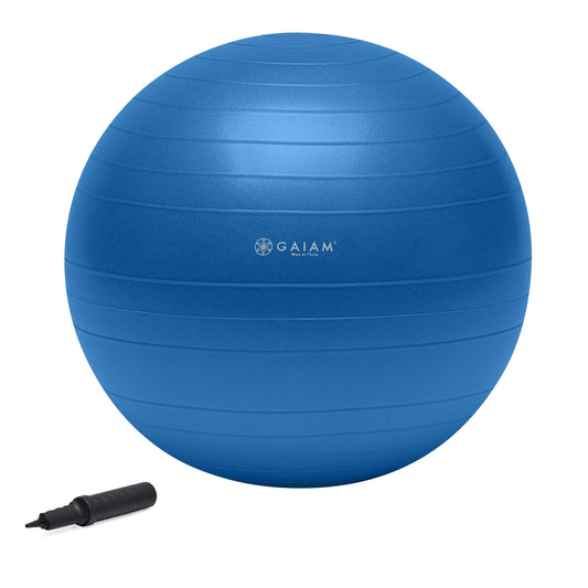 Gaiam 05-52205 Total Body Balance Ball Kit - Includes 75cm Anti-Burst Stability Exercise Yoga Ball, Air Pump & Workout Video, For adults - Blue