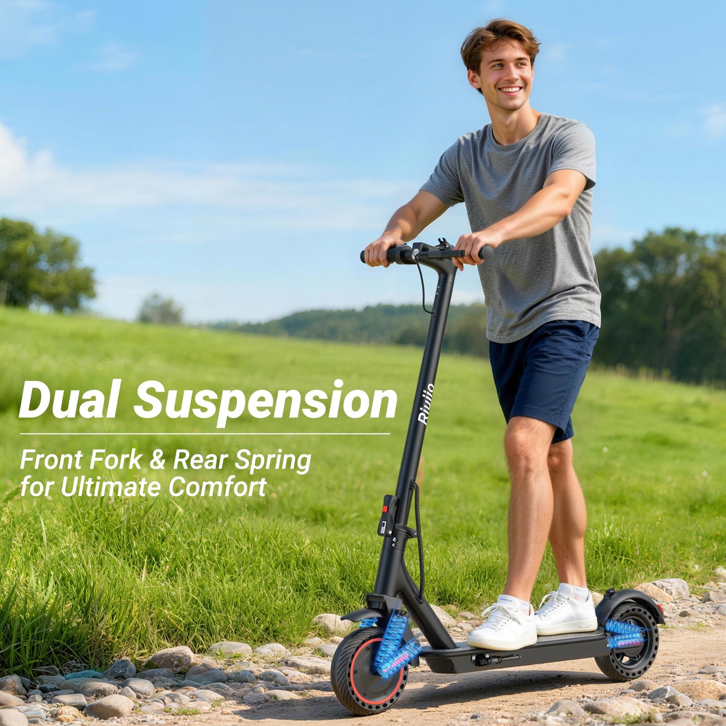 Electric Scooter for Adults, 500W Motor, 22MPH, 31 Miles Max Range, Dual Suspension, 10" Solid Tires, Foldable Commuter E-Scooter with App Control, Scooter with Phone Holder and Lock