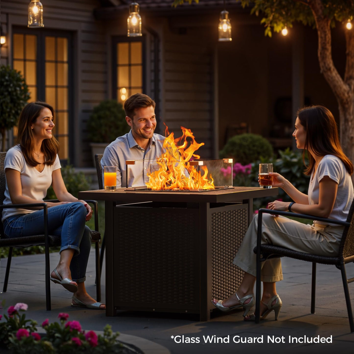 BALI OUTDOORS Propane Gas Fire Pit Table 32 inch 50,000 BTU Square Gas Firepits for Outside, Brown