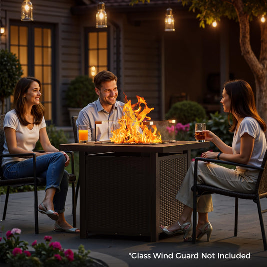 BALI OUTDOORS Propane Gas Fire Pit Table 32 inch 50,000 BTU Square Gas Firepits for Outside, Brown