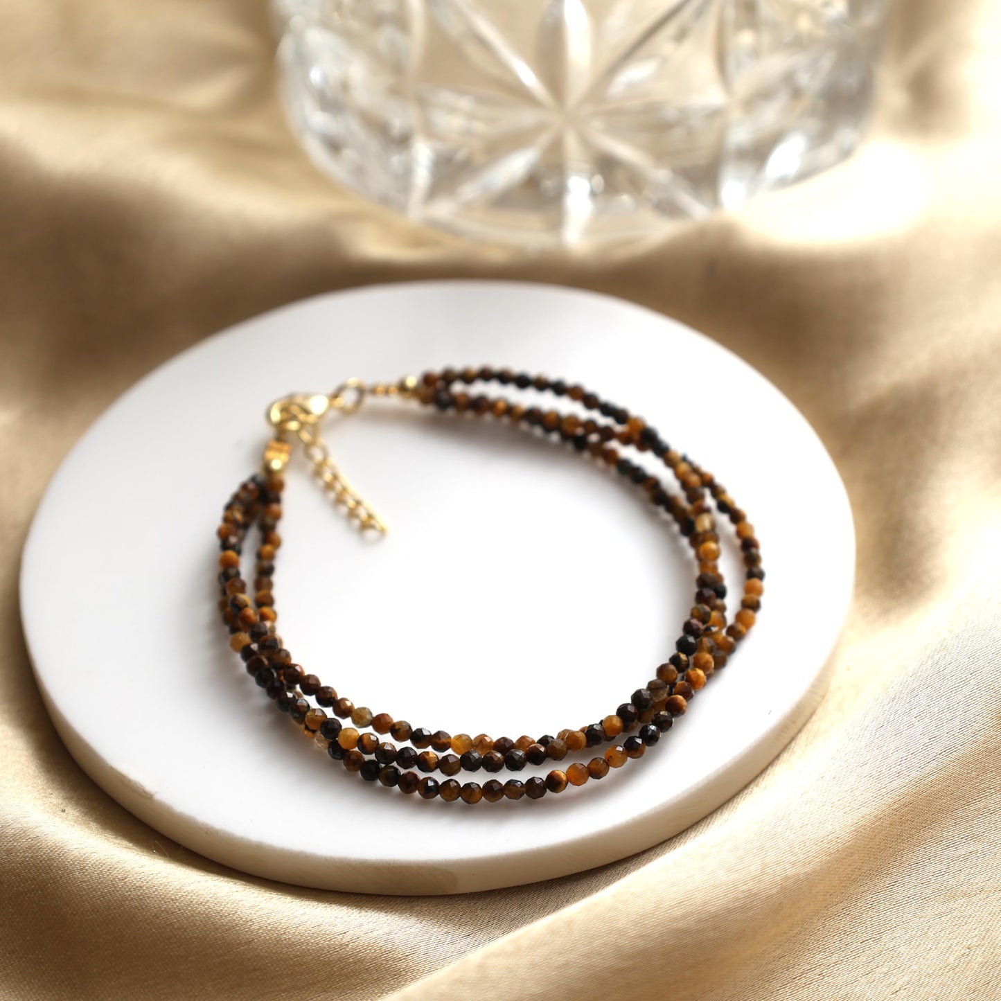 Gempires Tiger Eye Beaded Bracelets Multi Strand Gemstone Jewelry Hypoallergenic 8 Inch Gold Plated Lightweight Trendy Western Jewerly For Women