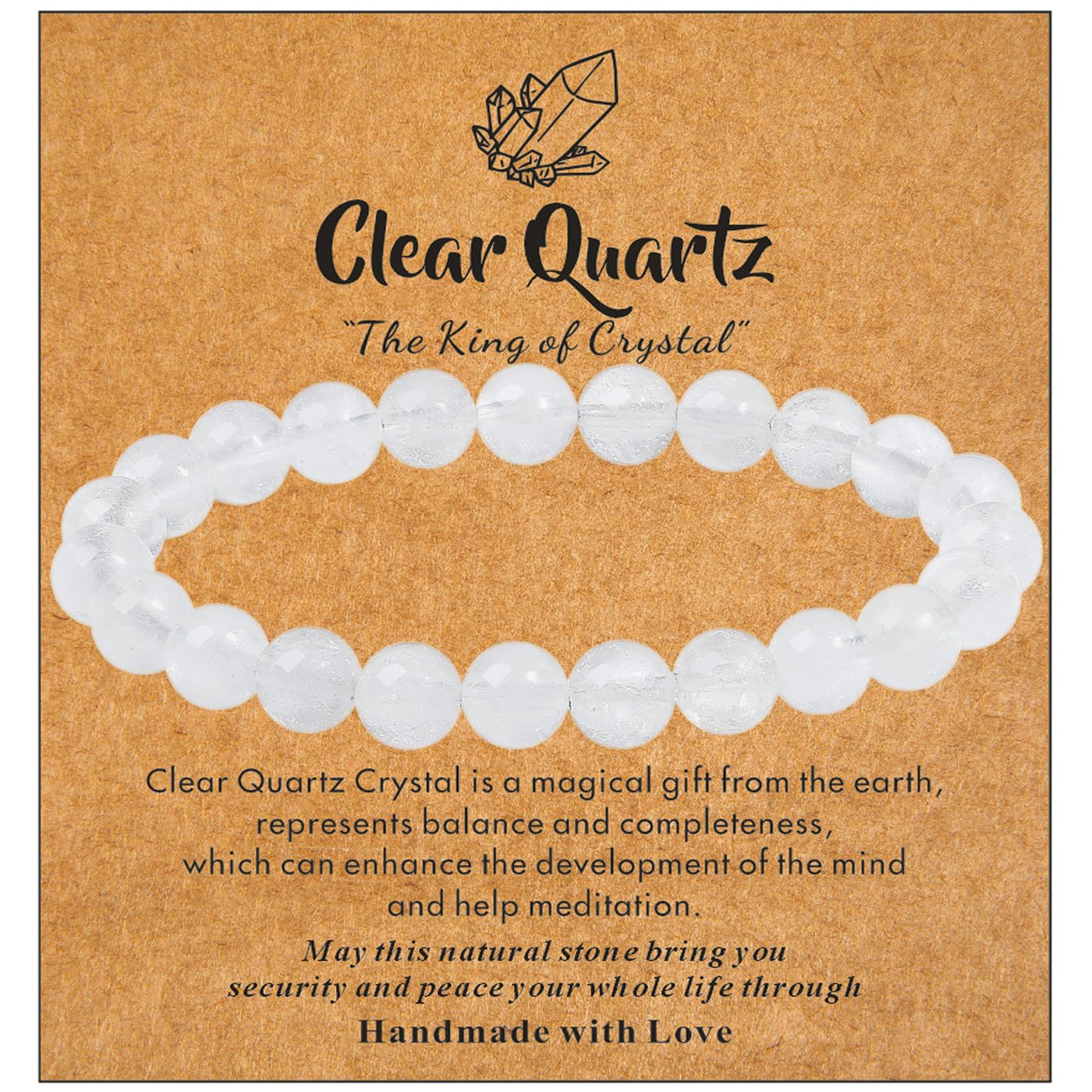 MAIBAOTA Clear Quartz Bracelet, Healing Crystal Bracelets for Women, 8 mm Natural Crystal Beaded Bracelets, Crystal Jewelry Gifts for Mom, Mothers Day Gifts
