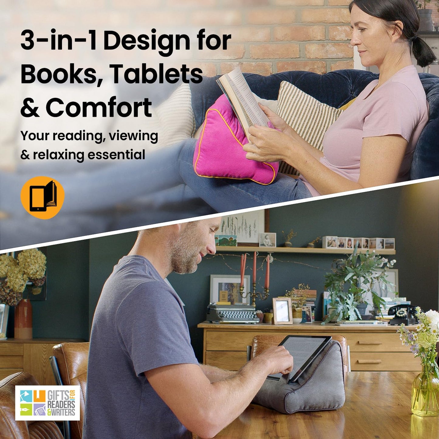 Gifts for Readers & Writers Book Pillow Tablet Stand for Bed Sloth - Premium Cushioned Book Holder for Hands Free Reading, Stylish Tablet Holder for Bed, Kindle Pillow Stands & Lap Ipad Holders