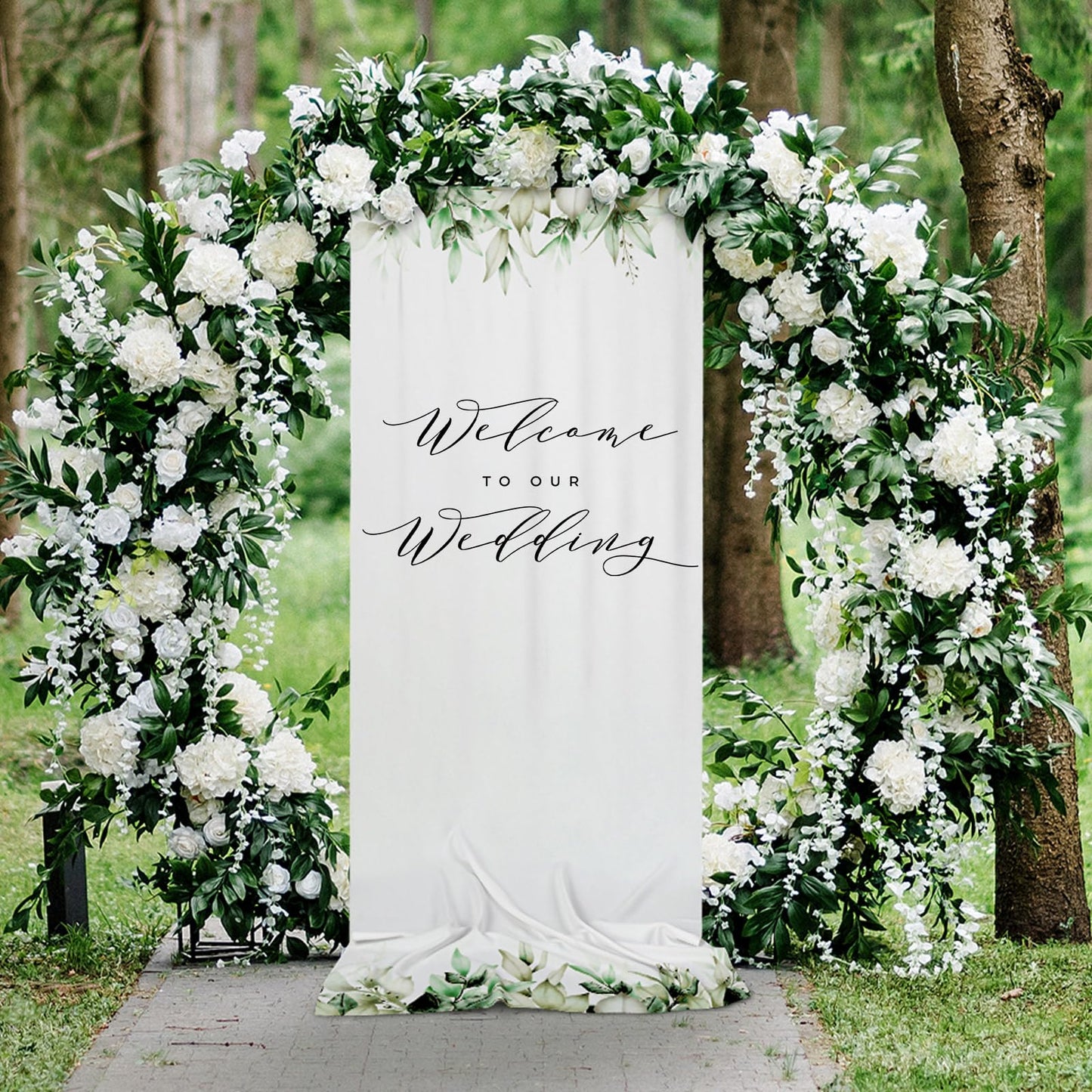 HunnmingRe 29 x 78 Inch Welcome to Our Wedding Sign with 2 Clips Greenery Welcome Arch Reception Backdrop Rustic Linen Fabric Wedding Sign Banner for Ceremony Bridal Engagement Party Supplies Decor