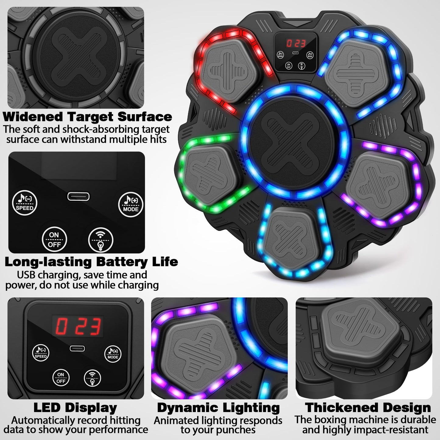 Music Boxing Machine with Force Measuring, Wall Mounted Bluetooth Punching Boxing Pad with Boxing Gloves,Home Gym Boxing Equipment Stress Relief, Sport Toys Gifts for Kids Adult Men Boy Girl, Age14-99