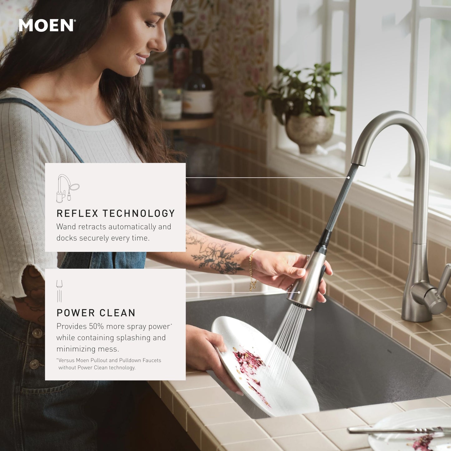Moen Riley Matte Black Motionsense Wave Sensor Touchless One Handle Pulldown Kitchen Faucet Featuring Power Clean, 7402EWBL