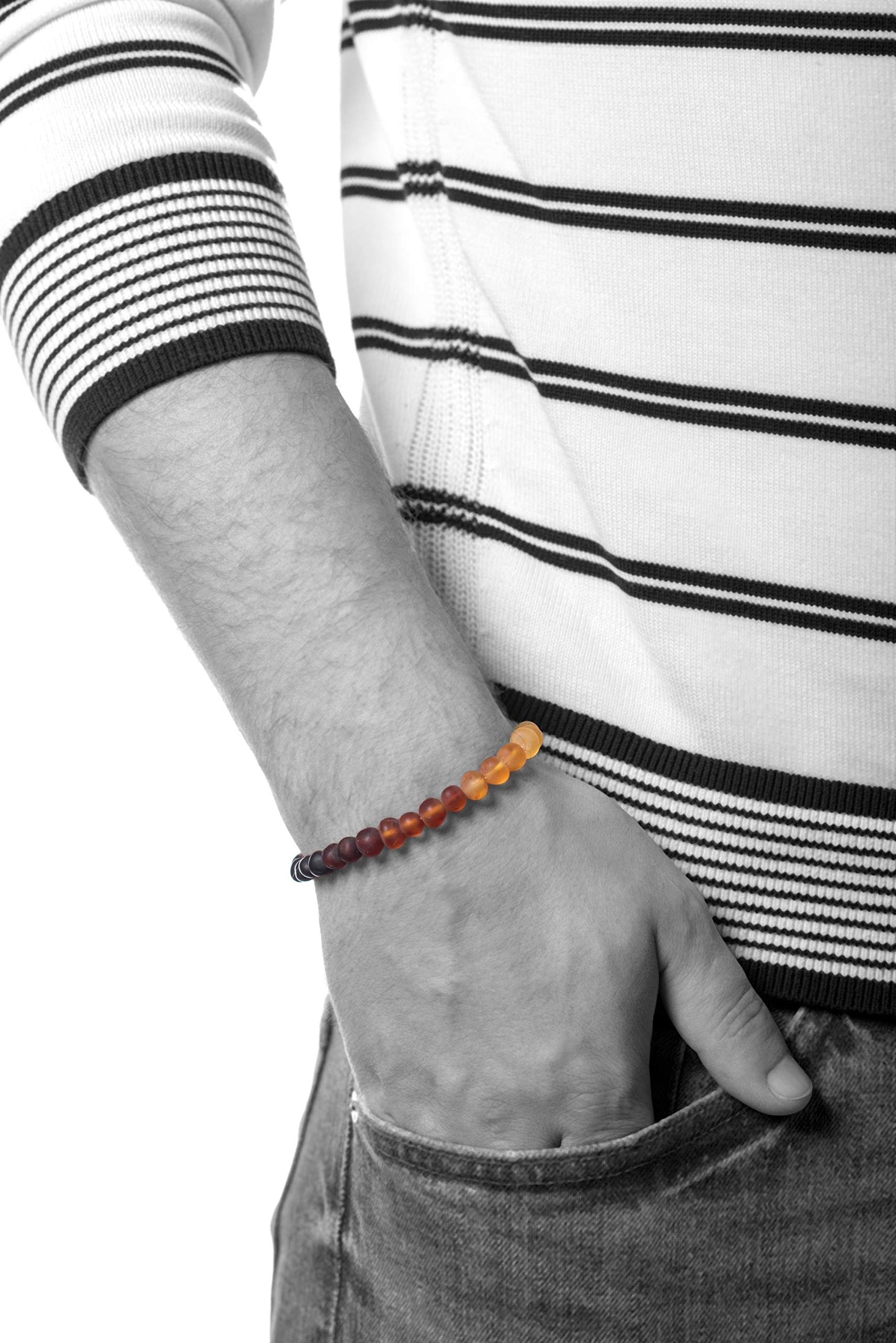 AMBERAGE Natural Baltic Amber Bracelet for Adults (Women/Men) - Hand Made from Raw-Unpolished/Certified Baltic Amber Beads(6 Colors) (7, Raw-Unpolished Rainbow)