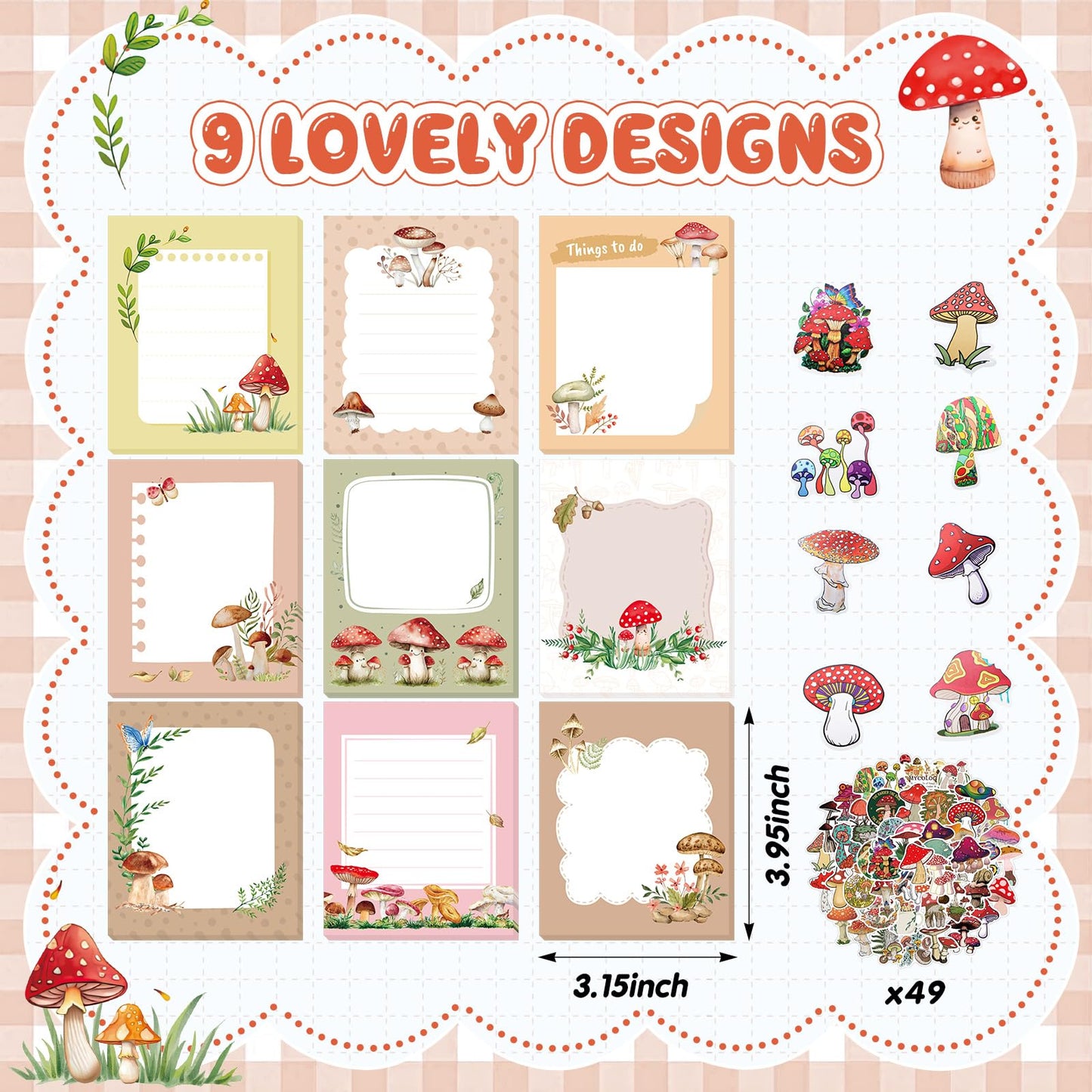 Fuyoooo Mushroom Gifts Set for Women Include Mushroom Ballpoint Pens Sticky Notes Stickers Office Stationery Supplies for Xmas Gifts Theme Birthday Party Favor Decor