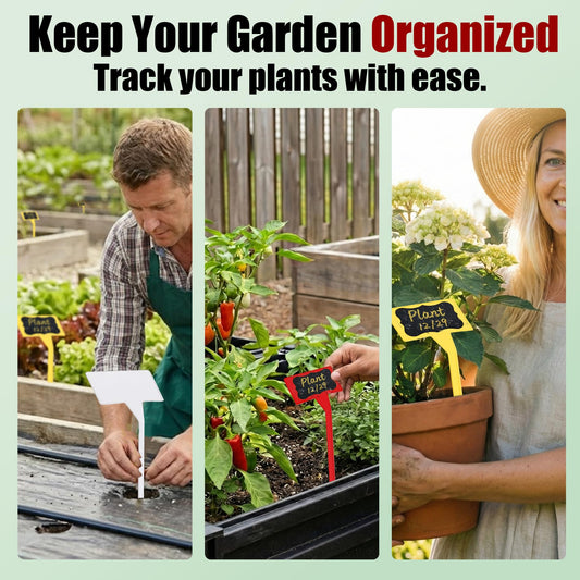 Jammy Joey 100 Pack Large 11.8" Plant Labels for Outdoor Garden Waterproof, T-Type Garden Label Stakes & Plant Tags with Black Stickers & Gold Pen, Tall Plant Markers for Outdoor Plants, Vegetables
