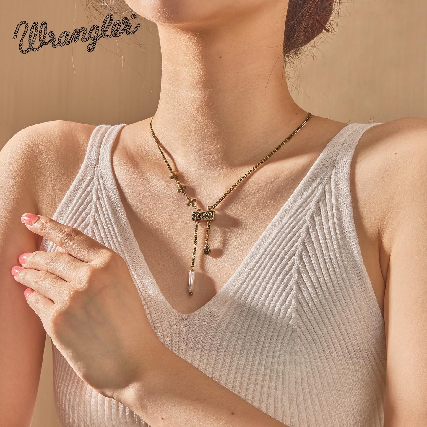 Montana West Wrangler Western Carved Floral Pendant Necklace for Women Vintage Teardrop Stone Country Cowgirl Trendy Jewelry AR-WNS-TPL-1117GPK