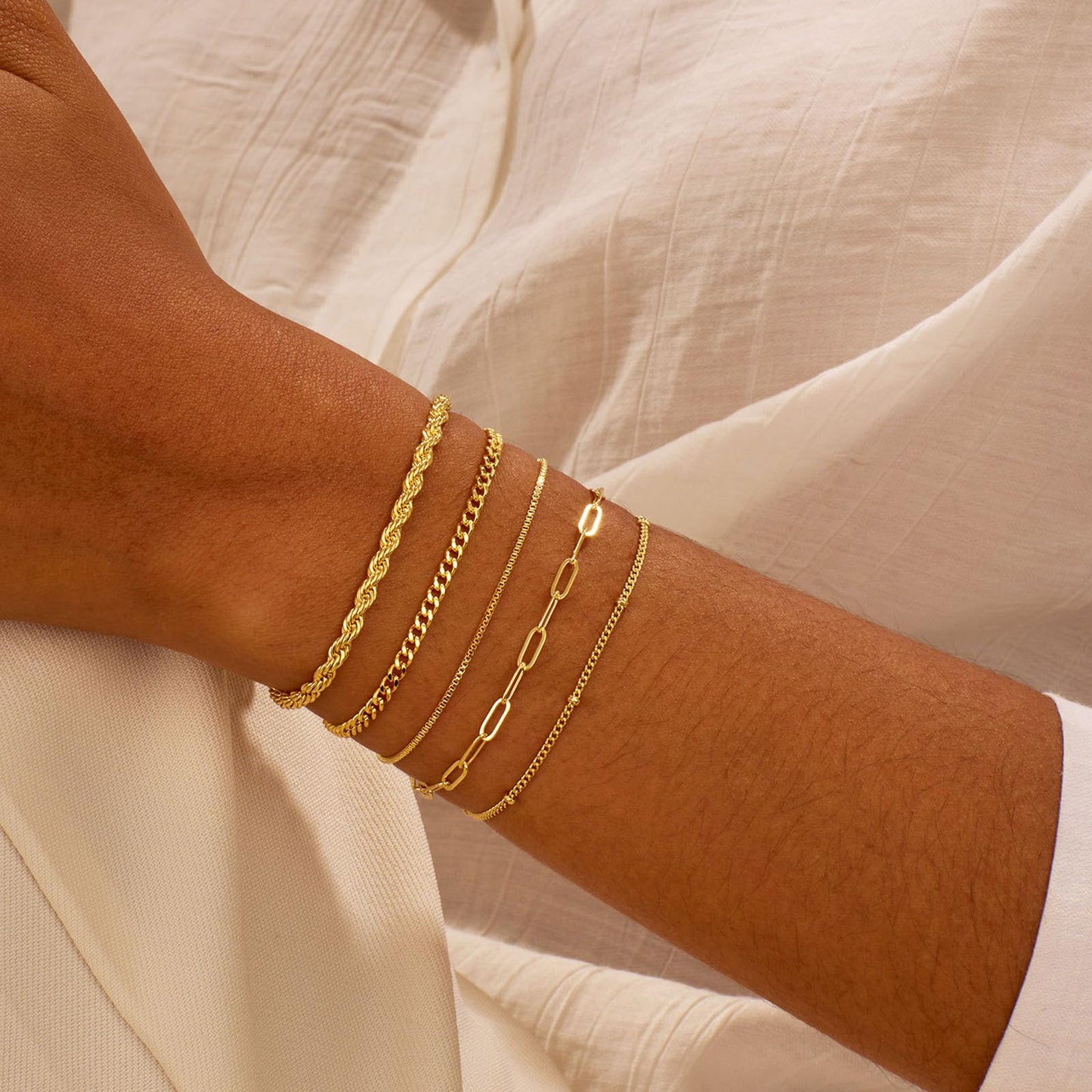 Gold Bracelets for Women, Dainty 14K Gold Plated Bracelet Stack for Women Trendy CZ Tennis Paperclip Cuban Chain Stackable Adjustable Waterproof Link Bracelet Jewelry Set Fashion Accessories Gifts