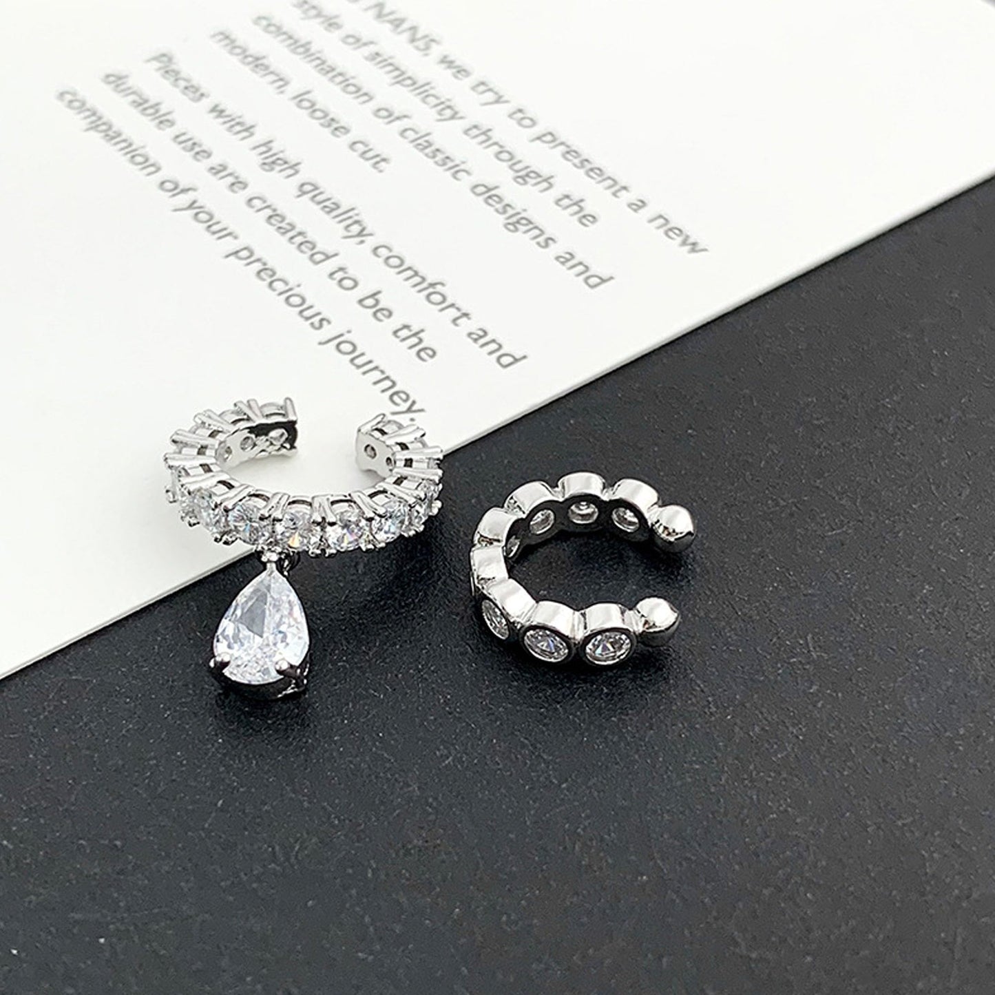 2 Pairs Hoop Earrings for Women Trendy Huggie Ear Cuffs Non Piercing Clip On Earring Silver Hypoallergenic Rhinestone Cartilage Earring Sets for Multiple Piercing Cute Small Jewelry Gift