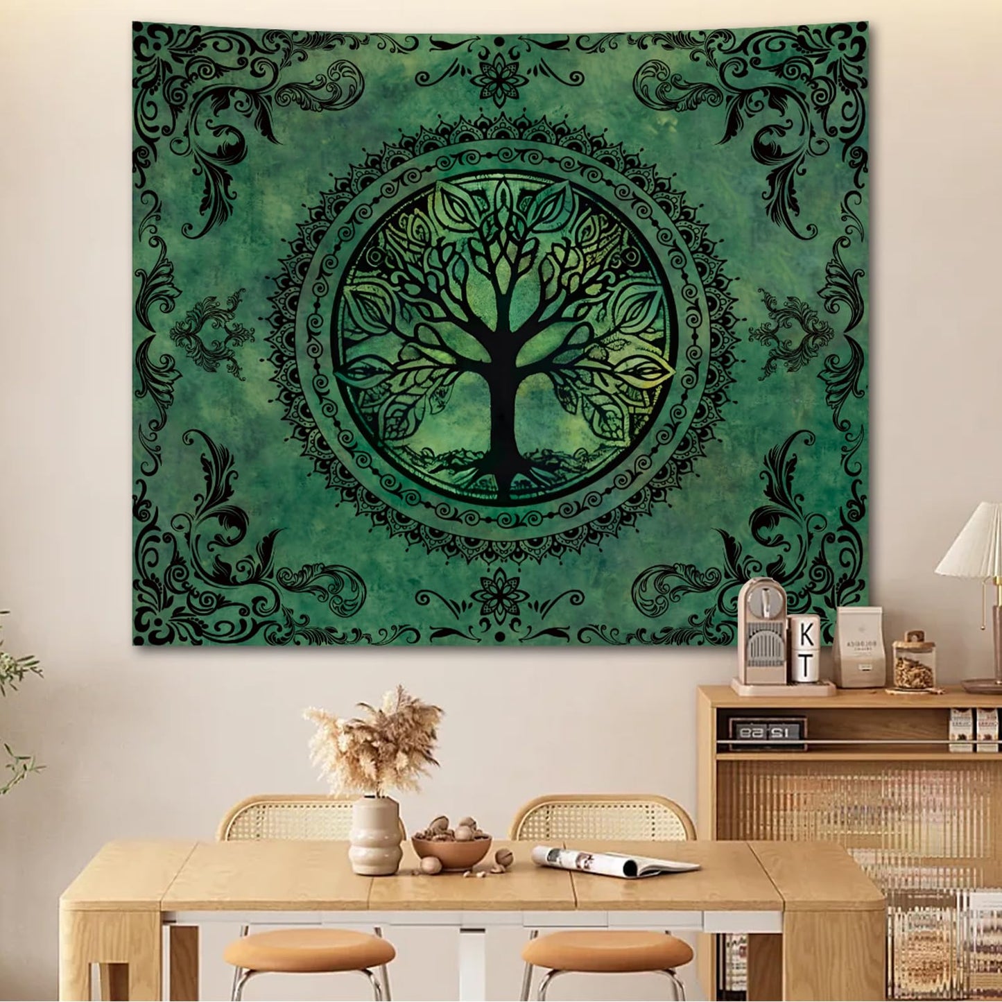 Apdidl Green Nature Tapestry for Bedroom Aesthetic, Hippie Ceiling Tree of Life Decor Tapestries Wall Hanging, Boho Bohemian Mandala y2k Art Backdrop for Dorm Living Room (51"X60")