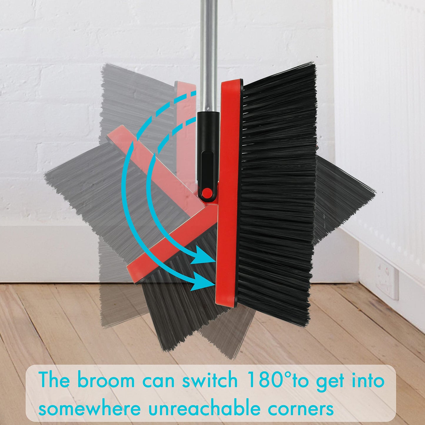 PHYEX 2-Pack Broom and Dustpan Combo Set, with 48" Adjustable Long Stainless Handles, Stand Up Dustpan with Self-Cleaning Teeth, Ideal for Home, Office, Kitchen, Indoor & Outdoor Use, Black