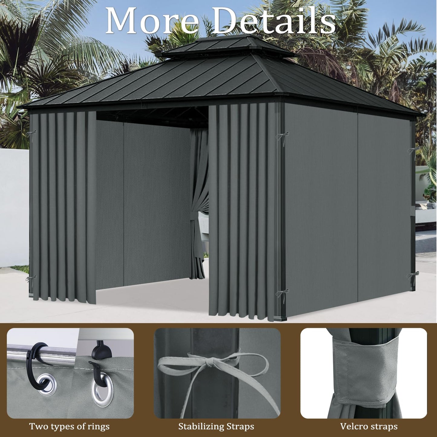 Bstge 10'x12' Gazebo Curtains Outdoor Waterproof, 4-Panels Sidewalls with Zipper, Universal Replacement for Patio Privacy Screen(Only Curtains)
