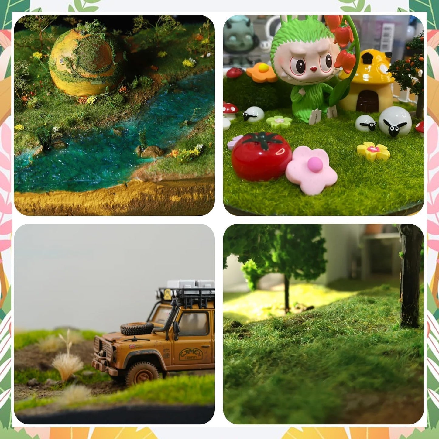 Warmtree 4 Pcs Mixed Static Grass Terrain Powder 3mm Diorama Grass Model Grass Diorama Supplies Terrain Model Kit Sand Table Simulation Landscape War Game Miniatures Fairy Garden