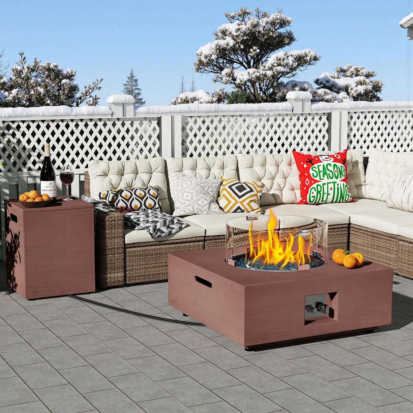 Jocoevol Fire Pit Table Propane Fire Pit 28 Inch 40,000 BTU 2 Piece Gas Fire Pits with Wind Guard Tank Table Glass Rocks Protective Cover, CSA Certified, for Outside Outdoor Patio Backyard Balcony