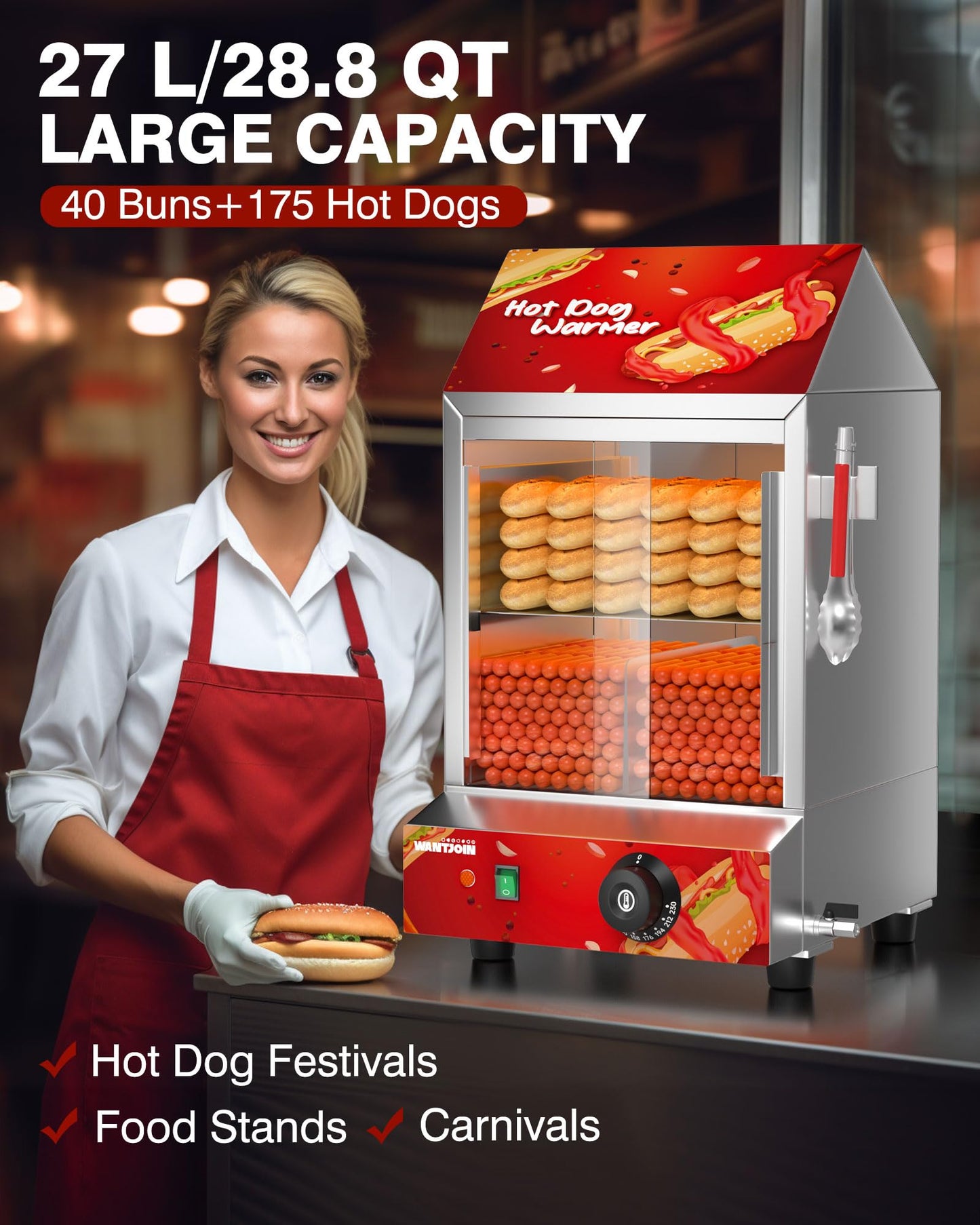 WantJoin Commercial 2-Tier Hot Dog Steamer