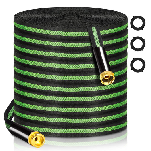Garden Hose 25 ft Flexible Water Hoses Non-Expanding Lightweight Portable No Kink High Pressure Flat Fabric 3/4” fittings Leak-proof Durable Pipe for Outdoor Outside Yard Lawn Patio Watering Car Wash