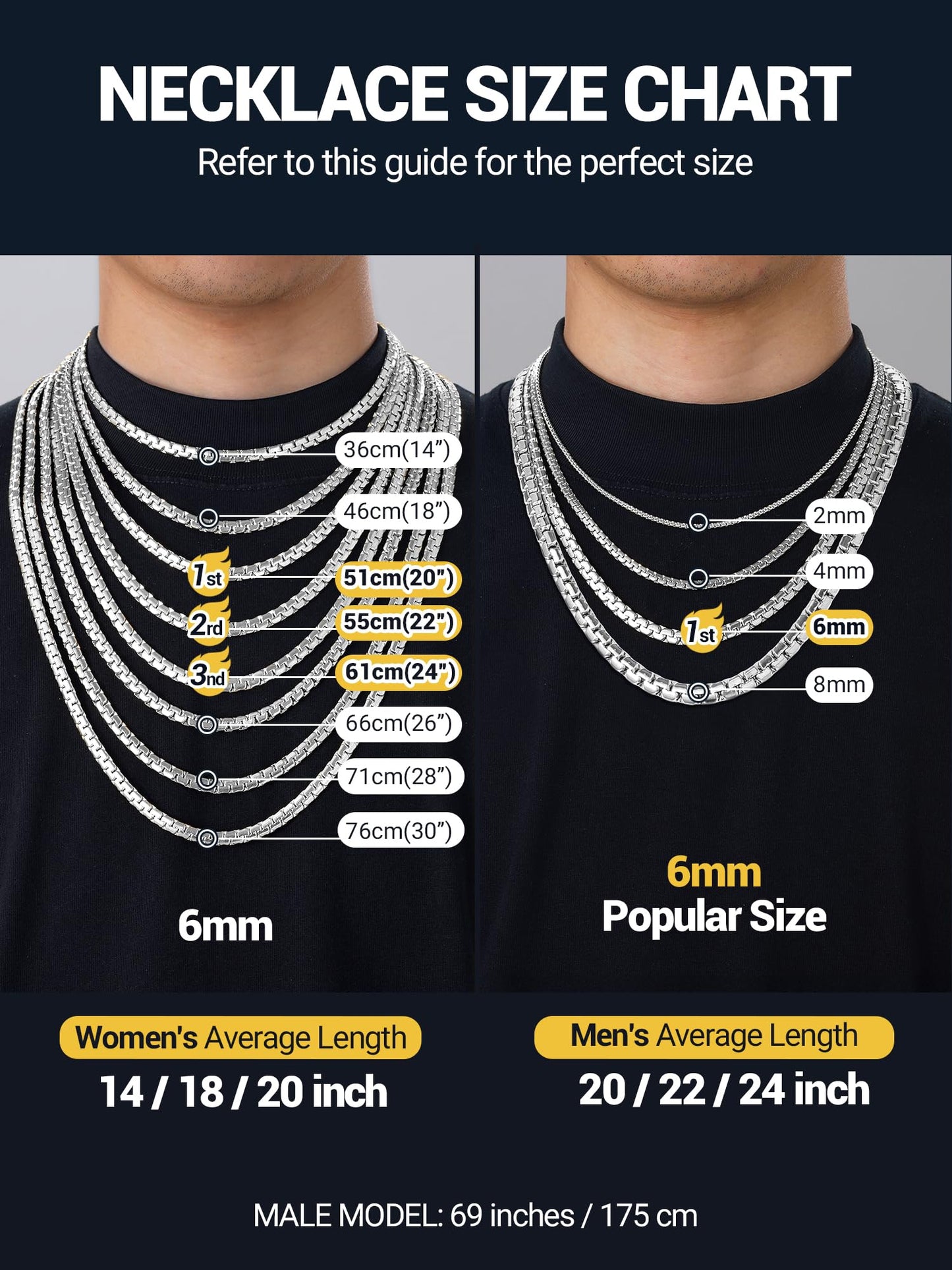 PROSTEEL Chains for Men Necklace 26inch Stainless Steel Flat Chain Trendy Necklace