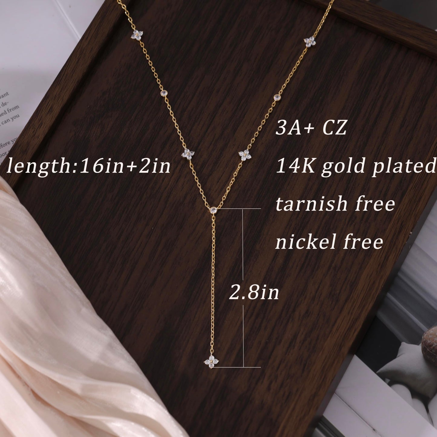 HLJEO Long Necklaces For Women, Dainty Gold Necklace 14K Gold Plated Long Clover Lariat Necklace Simple Gold Necklaces for Women Trendy Statement Prom Drop Necklace Summer Body Chain Prom Jewelry