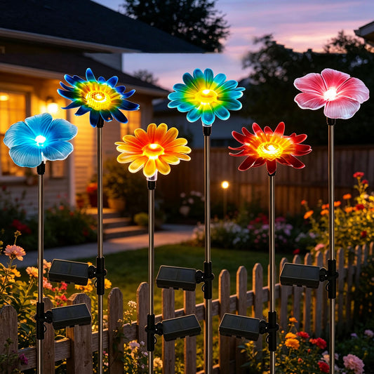 6 Pack Solar Garden Lights Outdoor Decor,Stake Yard Figurine Colorful Flower Light, Housewarming Ornament for Patio, Lawn, Yard, Pathway (Art Deco)