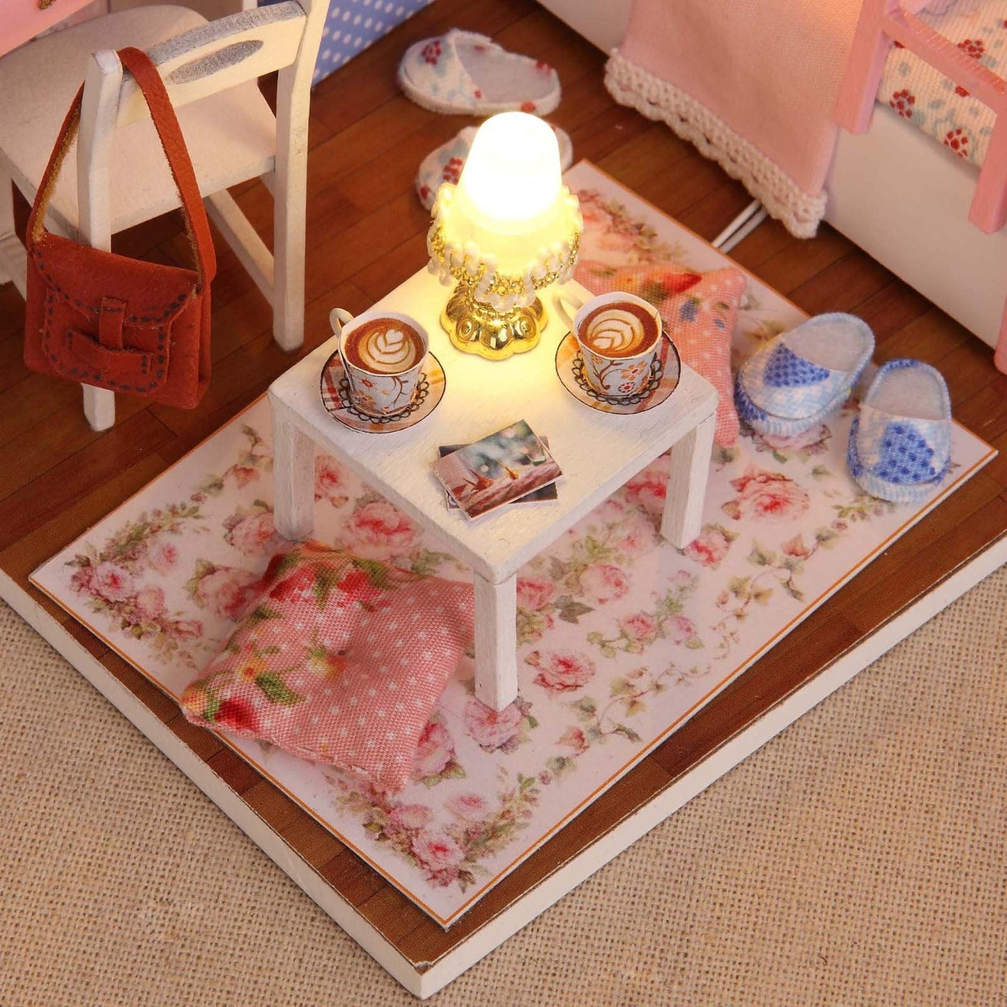 Ogrmar Wooden Dollhouse Miniatures DIY House Kit with Cover and Led Light-Blossom Age