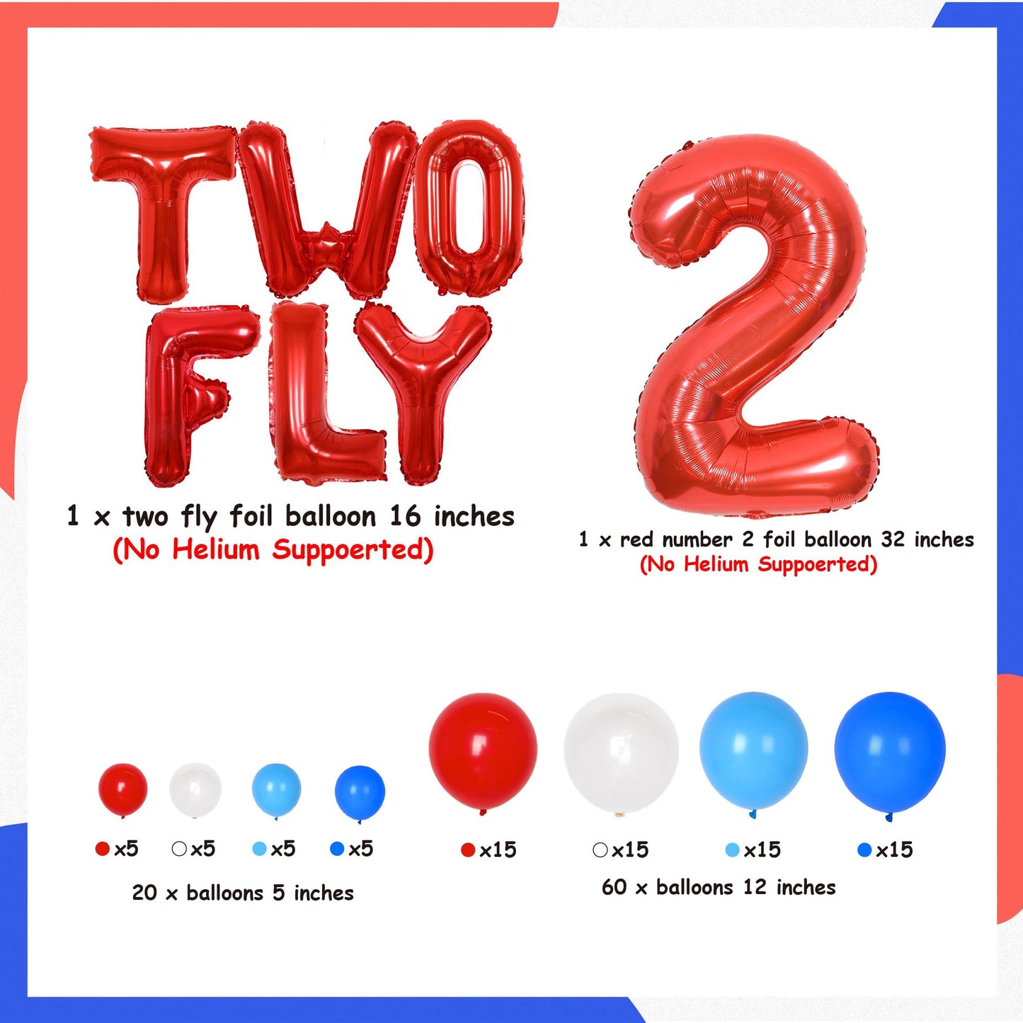 Two Fly Birthday Party Decorations, Airplane 2nd Birthday Decorations for Boys Girls - Blue and Red Balloon Garland, Airplane and Cloud Foil Balloons, Two Fly Letter Balloons