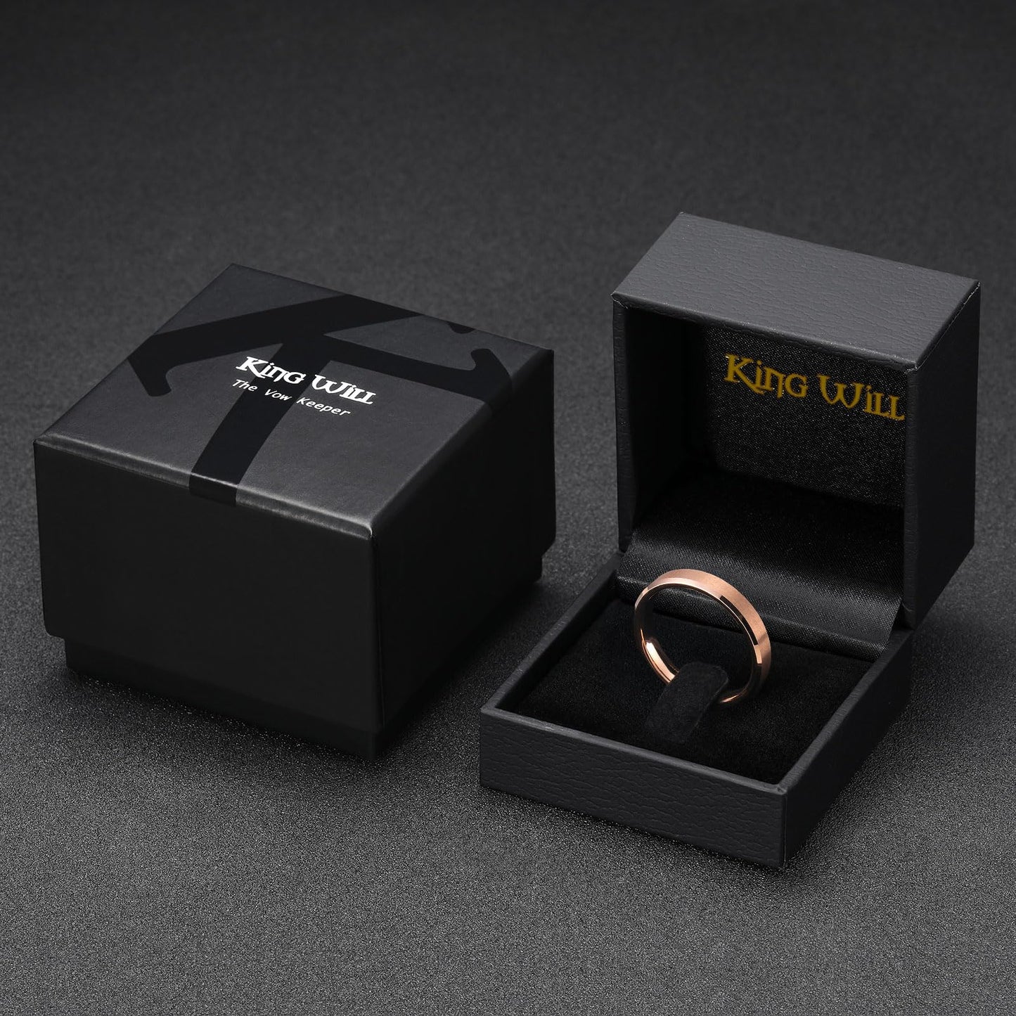 King Will Rose Gold Basic Tungsten Rings For Men Women 4mm Wedding Band Polished Edge Brushed Matte Promise Ring Comfort Fit, size 9