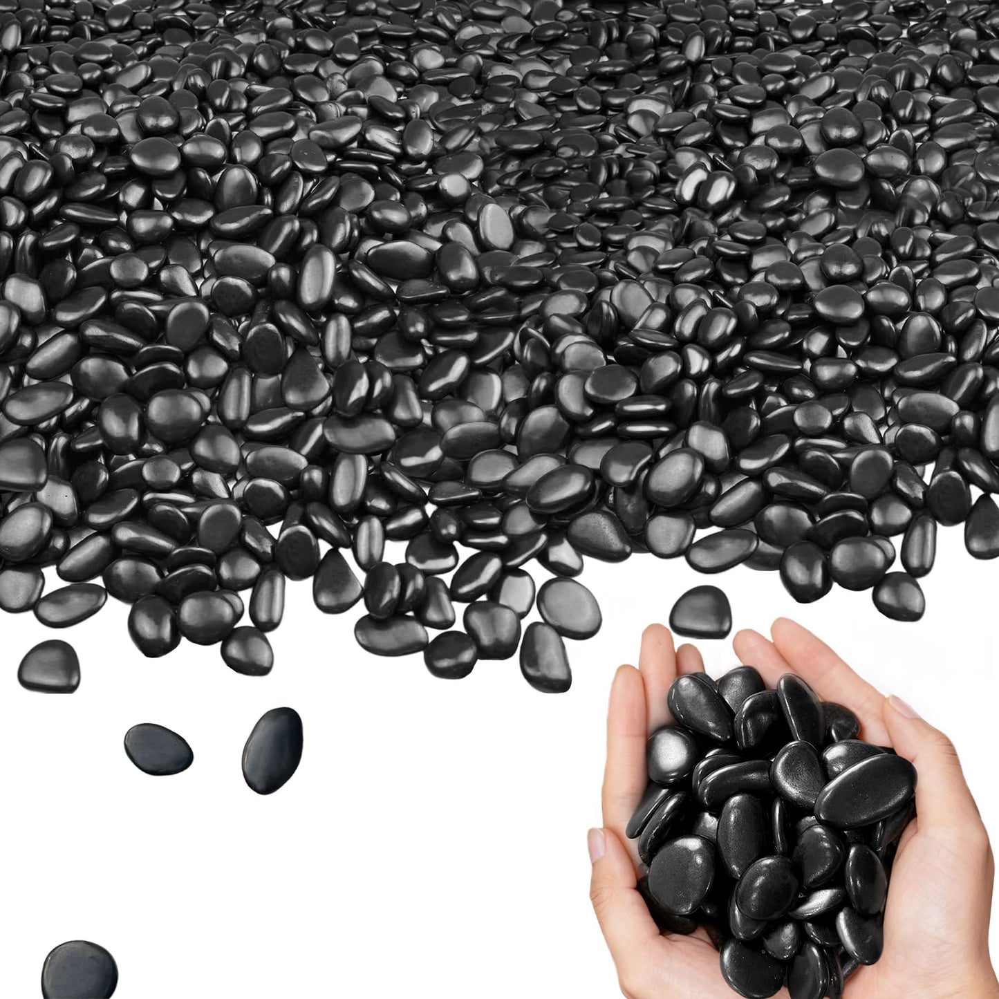 Garrdeen 45LB Black Polished River Rocks, 0.5–1.0 inch Decorative Pebbles for Garden, Smooth Stones for Aquarium, Fish Tank, Flower Pots, Indoor Water Fountains, Pathways & Backyard Landscaping