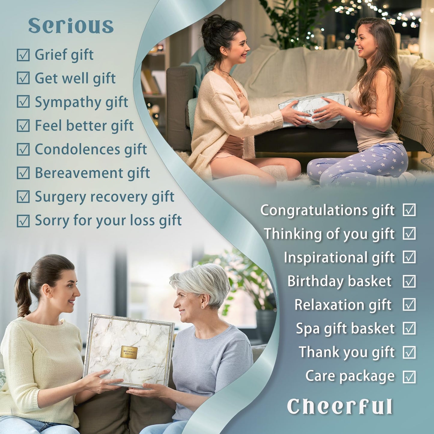 AHAGIFTREE Birthday Gifts for Women Self Care Gifts Get Well Soon Gifts Baskets with moon lamp for Women After Surgery,Mother's Day,11PC Spa,Thinking of You Gift, Care Package for Mom(turquoise)