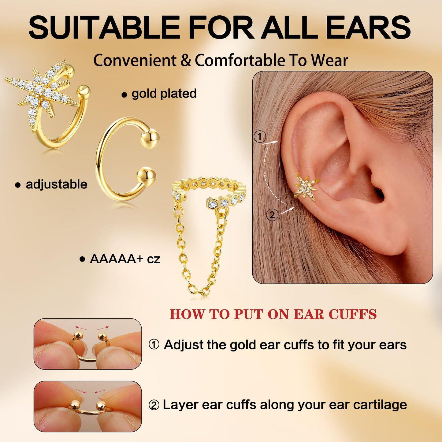 Dochais Ear Cuffs Non-Piercing Earrings for Women Cute Small Clip-On Cartilage Earring 14k Gold Plated Dainty Fake Piercings Earings Gold Style4