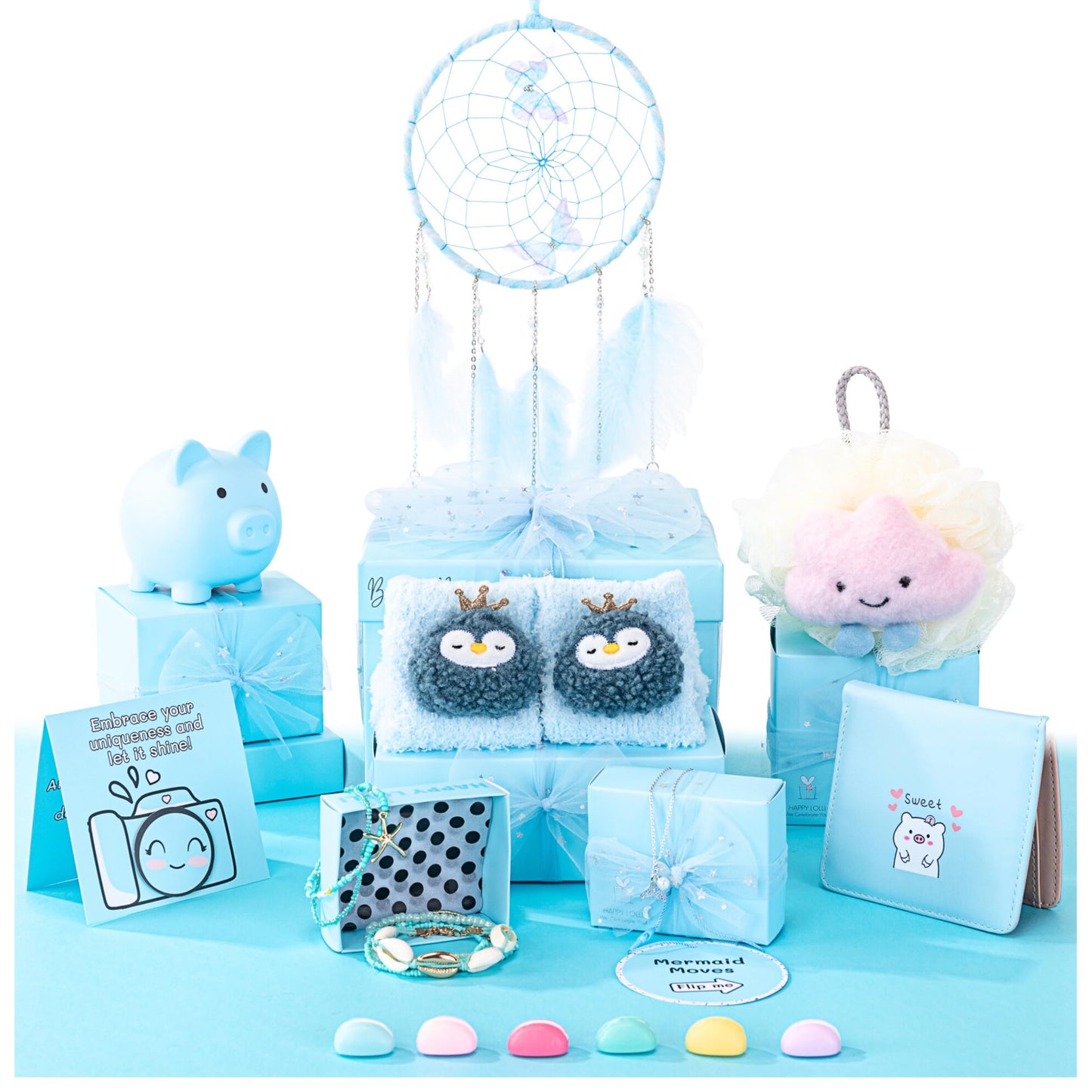 HAPPY LOLLI Blue LolliBox Gift Set for Tween & Teen Girls Ages 8–15, Birthday Gift Box, Ready-to-Gift Surprise Box with 8 Individually Wrapped Gifts & Empowering Challenges