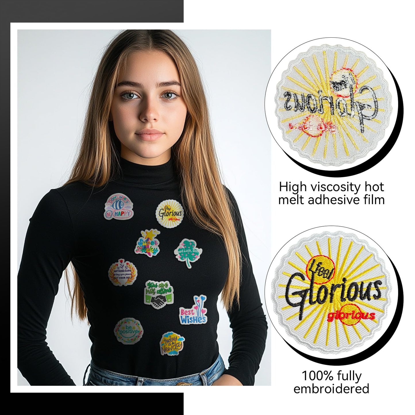 GYGYL 40 Pieces Random Phrase Iron-On Patches, Positive Affirmation Motivational Embroidered Patches, Cute Inspirational Quote Appliques for Clothes, Dresses, Hats, Socks, Jeans, DIY Accessories
