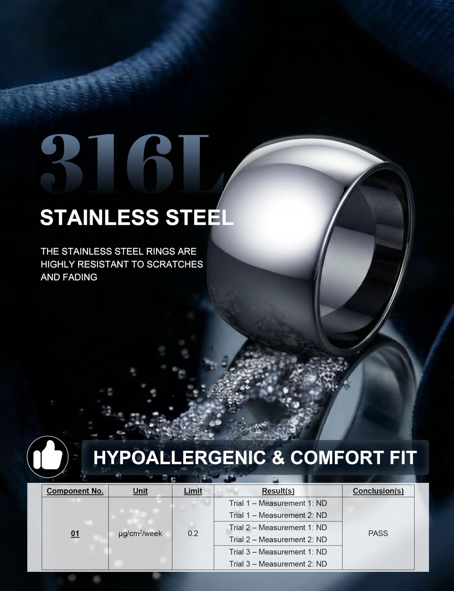 Florideco 12mm Stainless Steel Ring Wedding Bands for Women Mens Ring Wedding Band Plain Dome High Polished Size 10