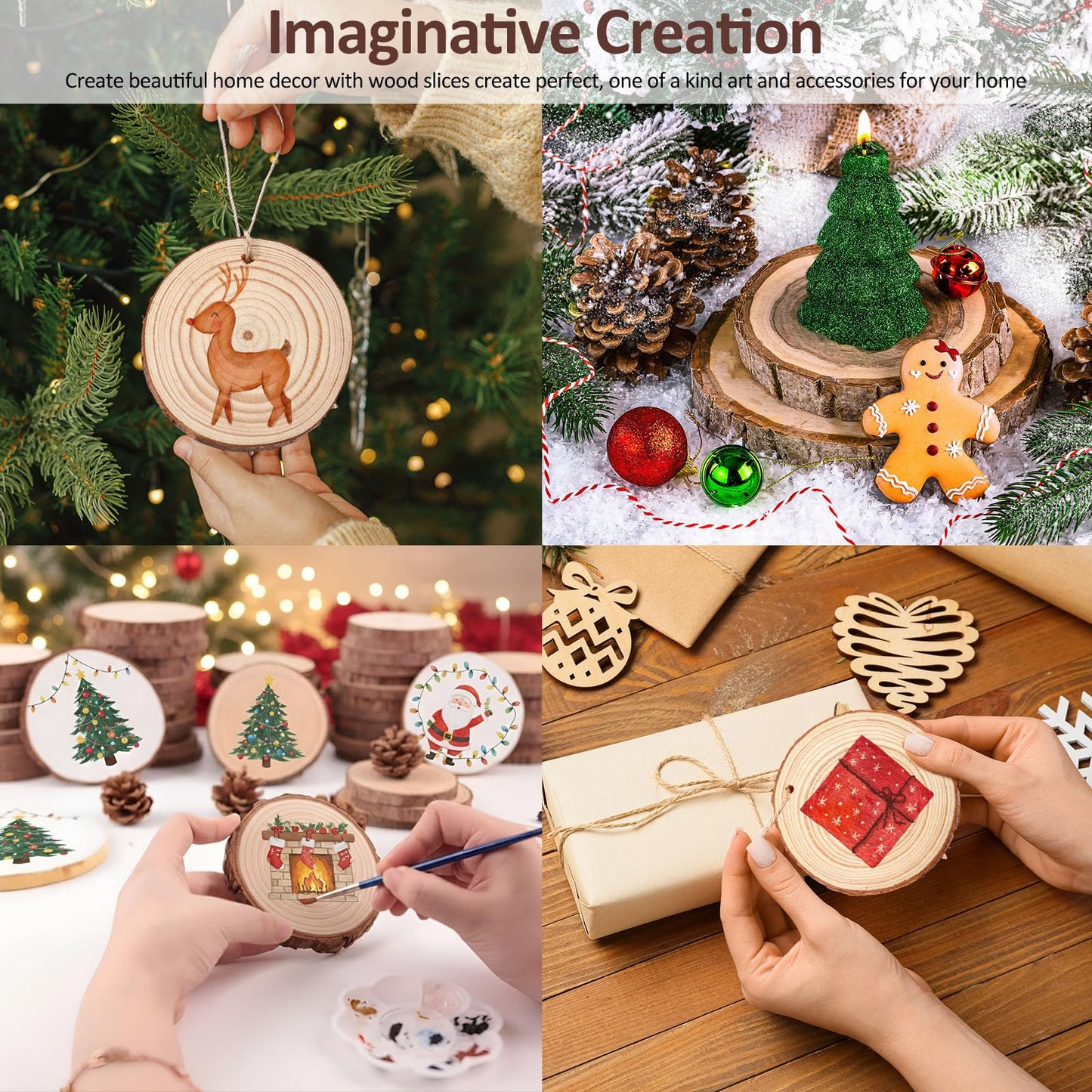 Kathfly 20 Pcs Unfinished Wood Slices with Hole for Centerpieces 3.5-4 Inch Natural Wood Craft Kits Round Wooden Discs with Paints Brushes Palettes for DIY Craft Christmas Ornaments Wedding Home Decor