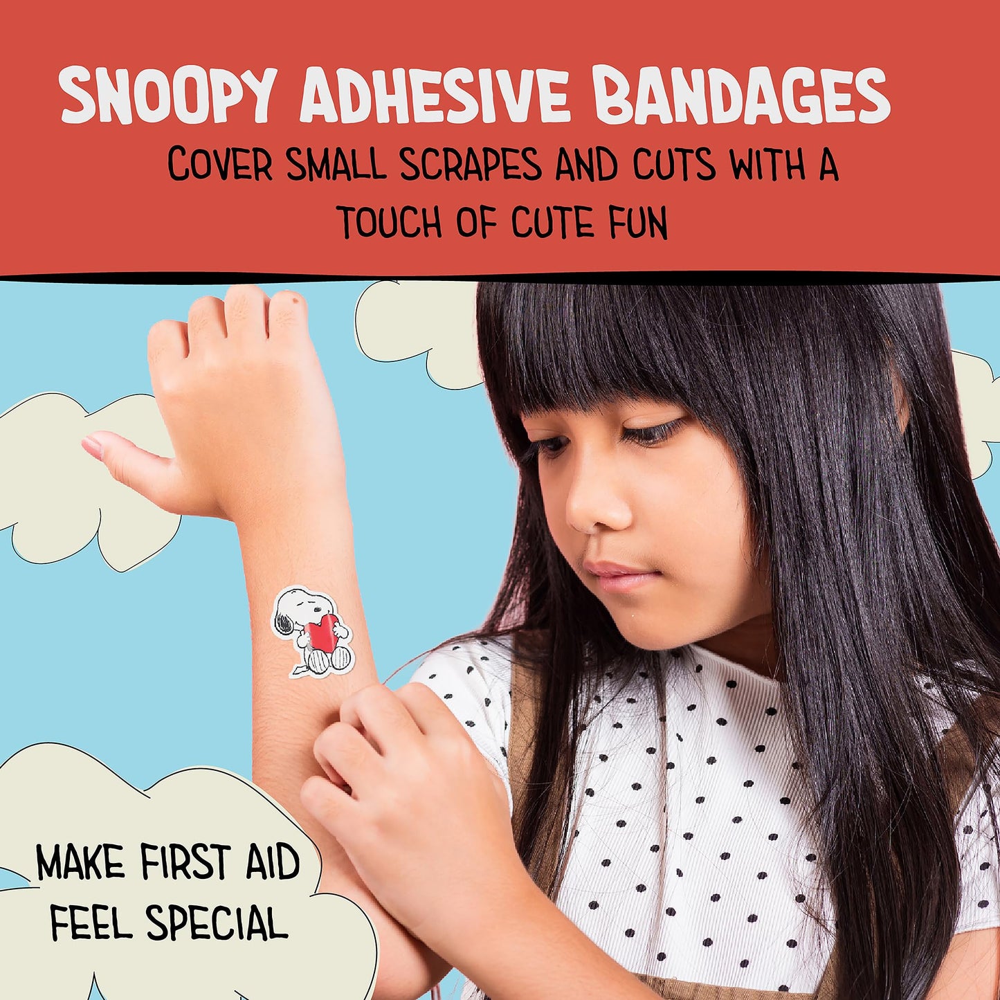 AQUARIUS Peanuts Snoopy Adhesive Bandages – 20 Count Cartoon Snoopy Bandages in Travel Case, Kids First Aid Supplies, Latex-Free Nonstick Sterile Plasters for Minor Cuts